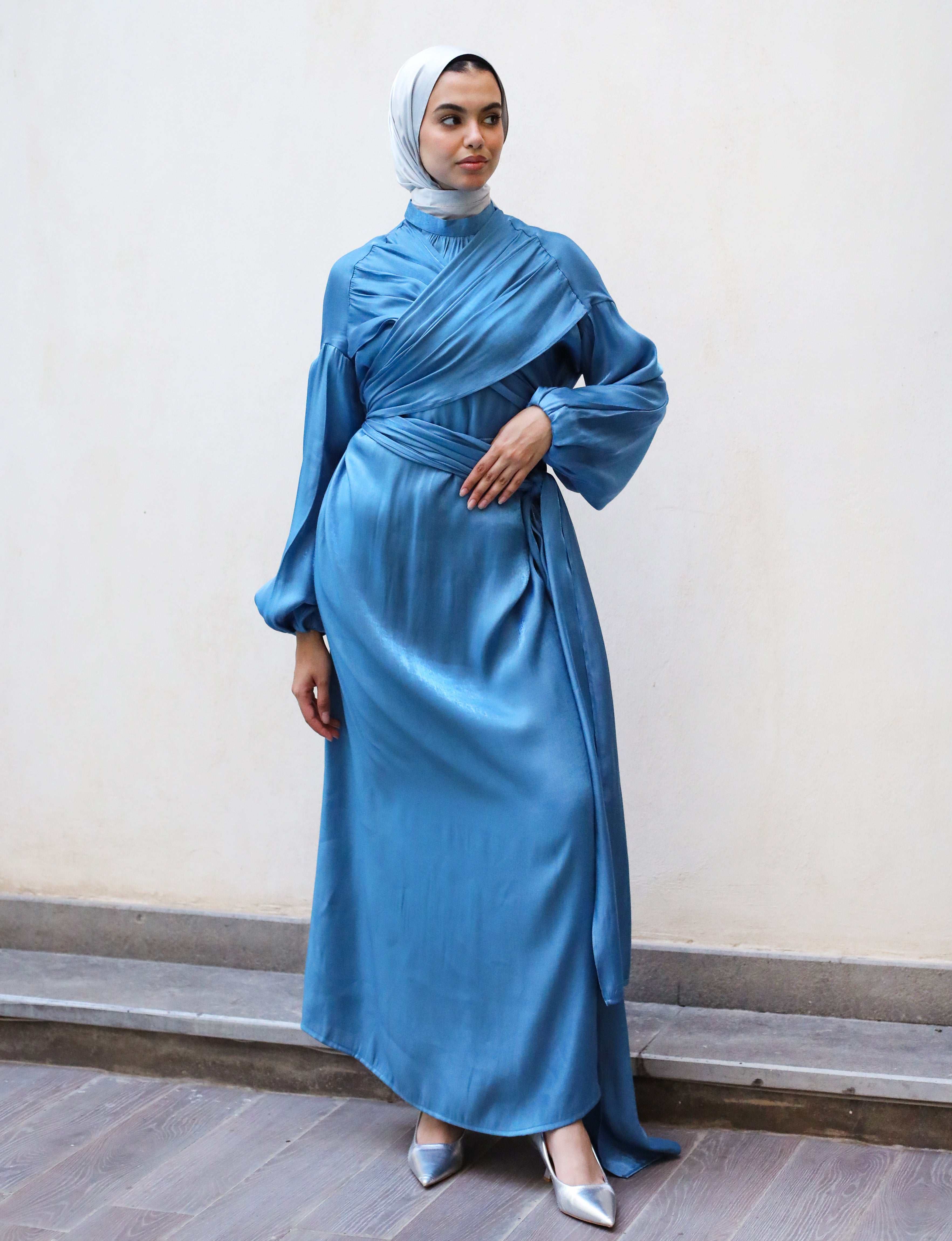 Draped Overlapping Dress - Blue