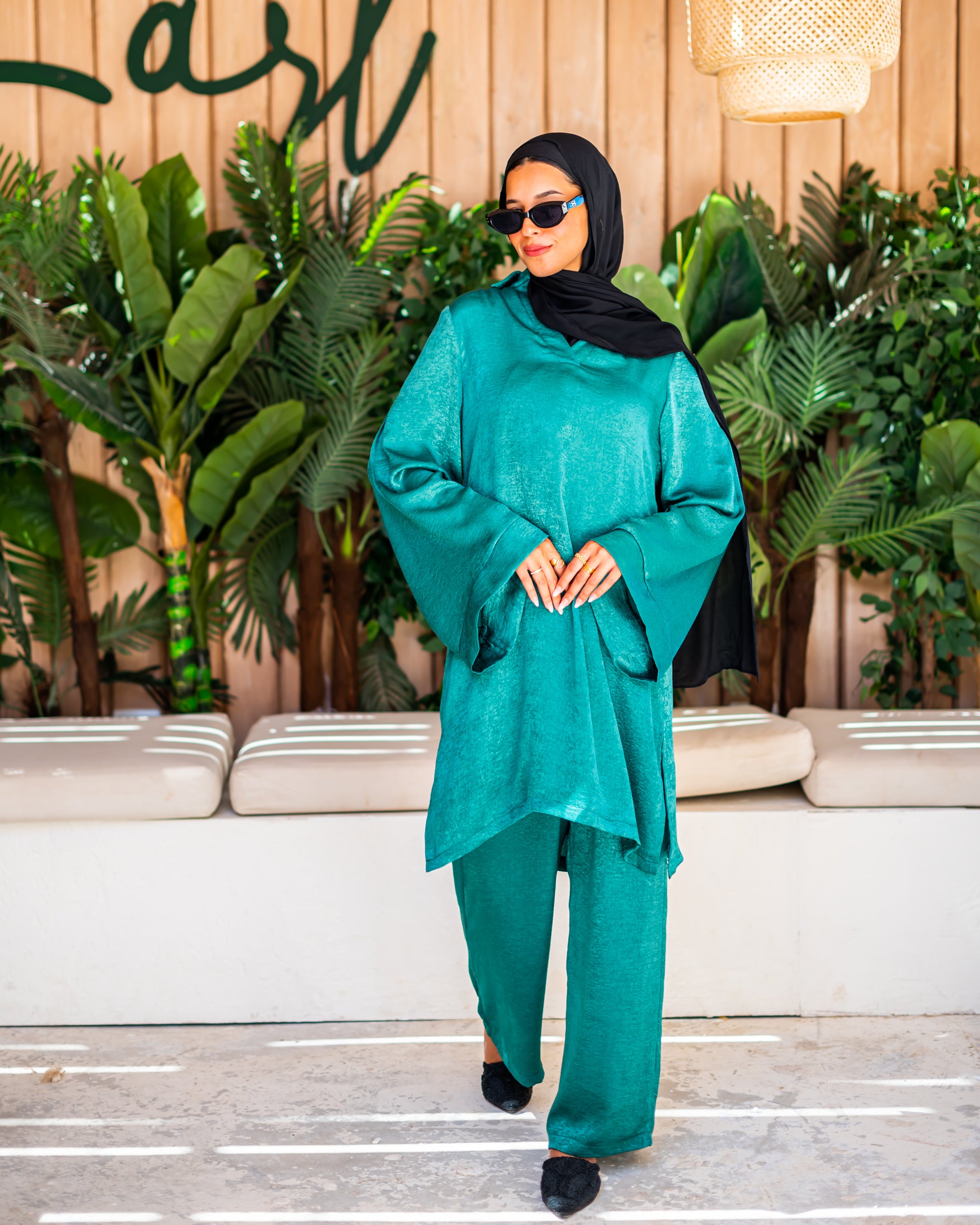 Crushed satin Blouse-Teal