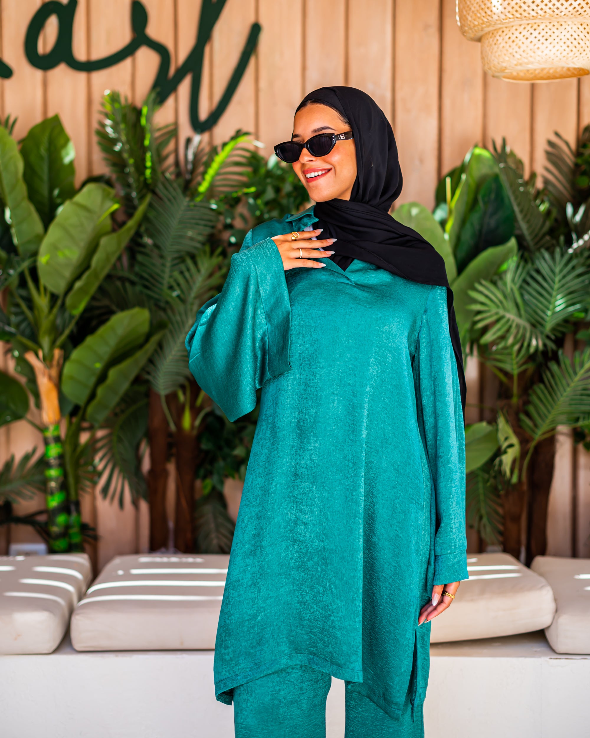 Crushed satin Blouse-Teal