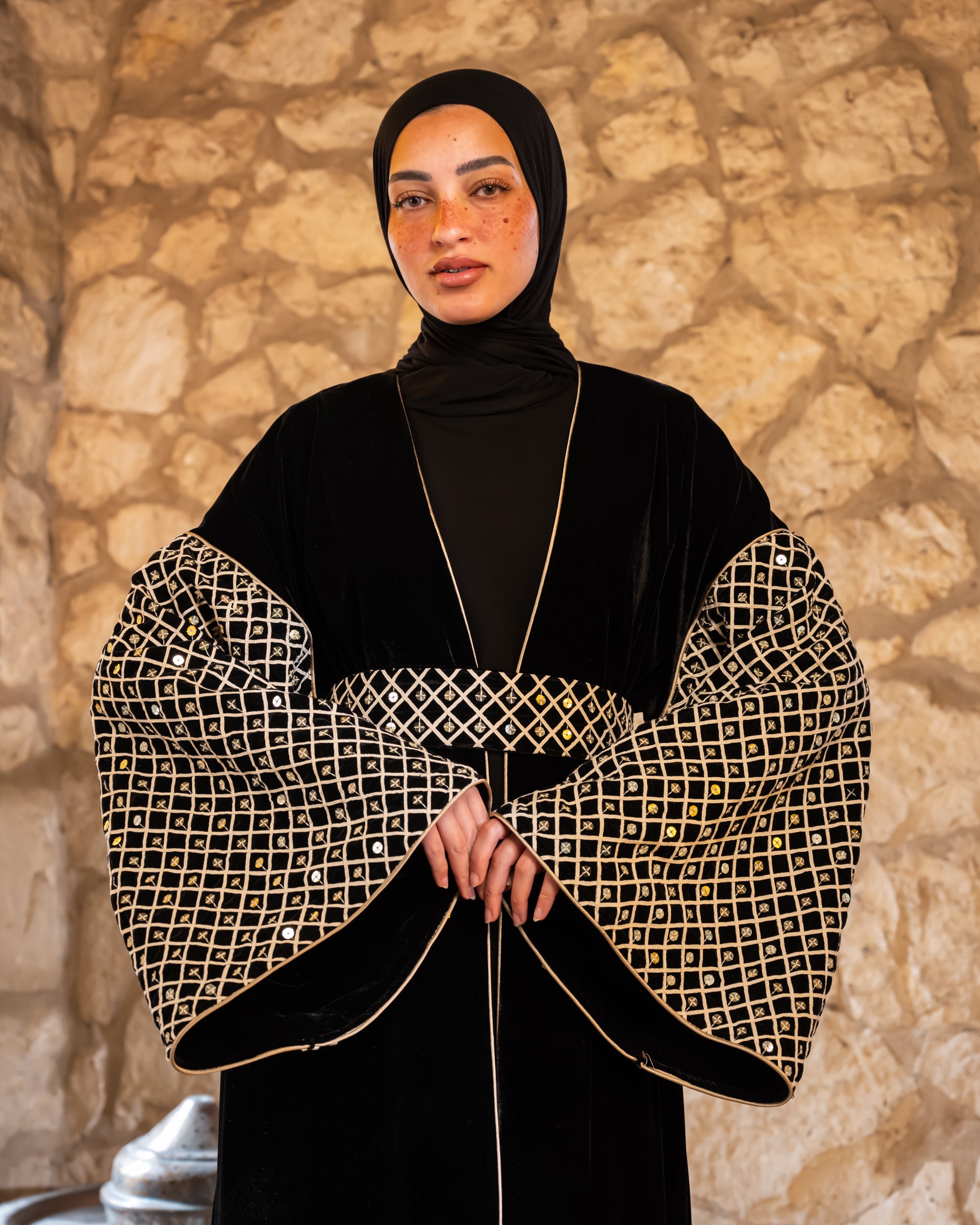 Embroidered Sleeves Kaftan - Beige