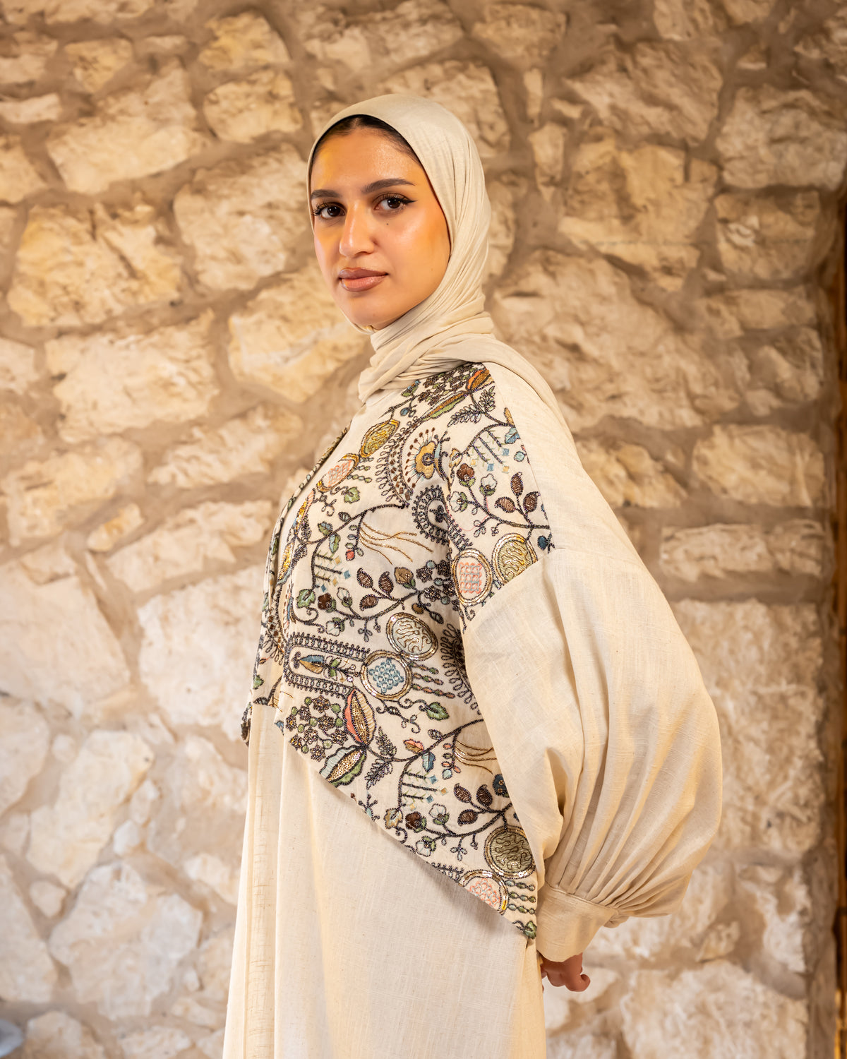 Embroidered Linen Kaftan - Multicolored (available at stores)