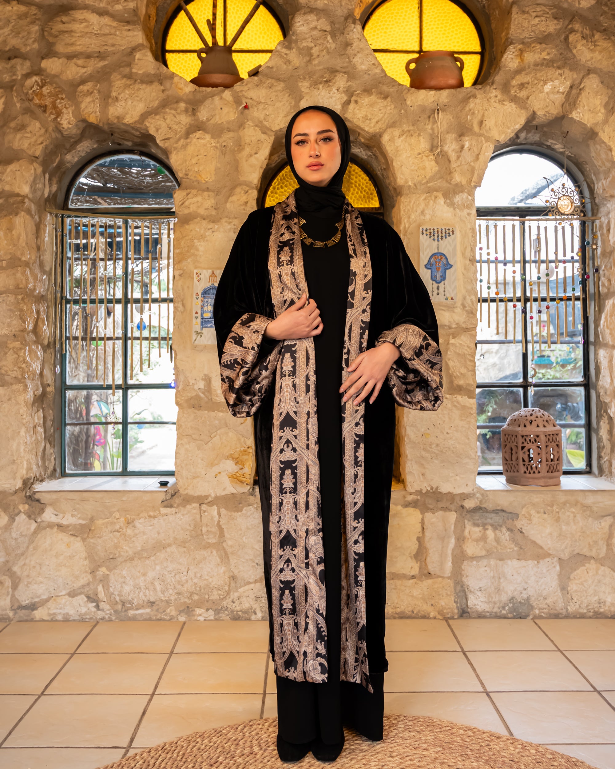 Double Face Velvet Kaftan - Black