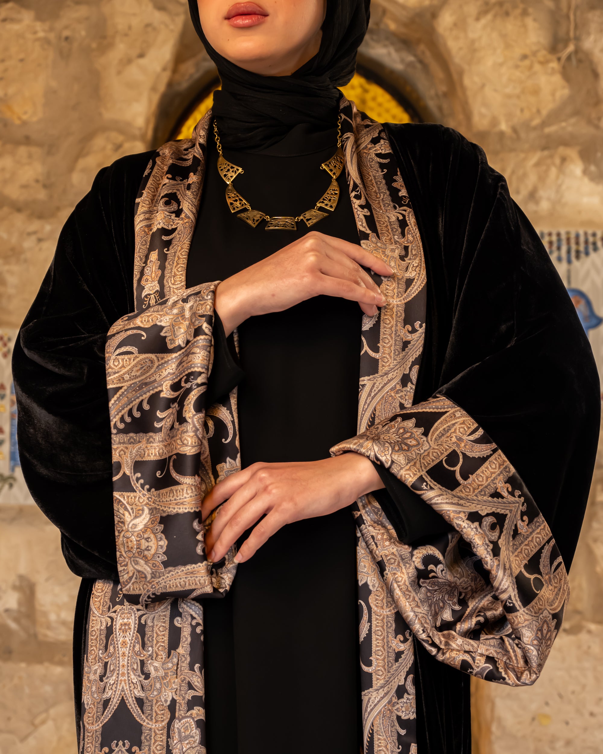 Double Face Velvet Kaftan - Black