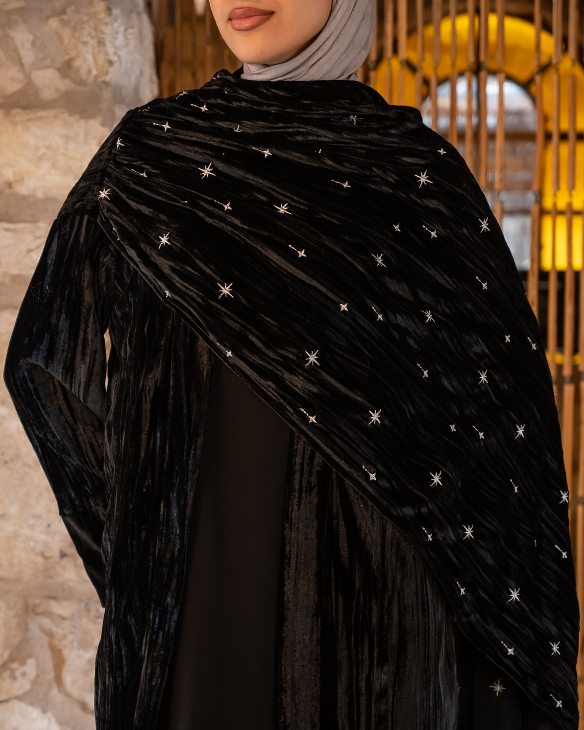 Crushed Velvet Kaftan - Black