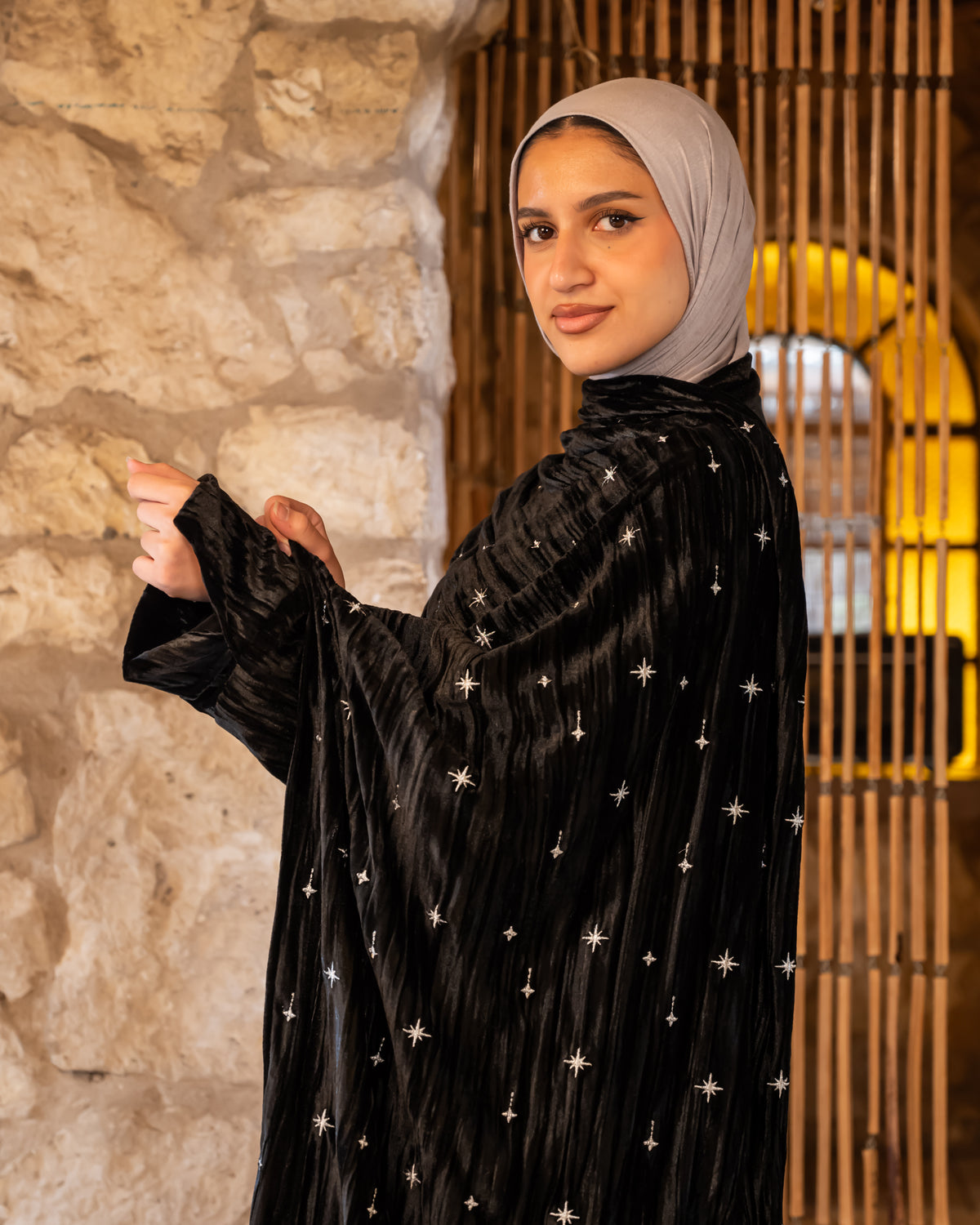 Crushed Velvet Kaftan - Black