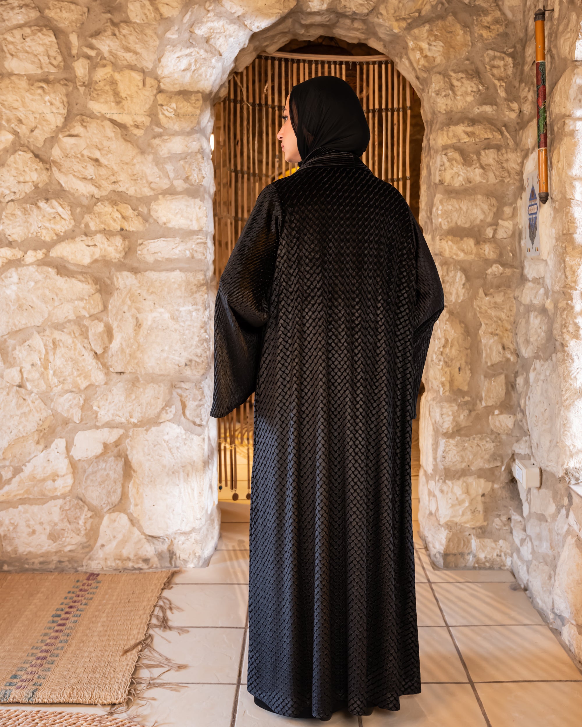 Mixed Velvet Kaftan - Black