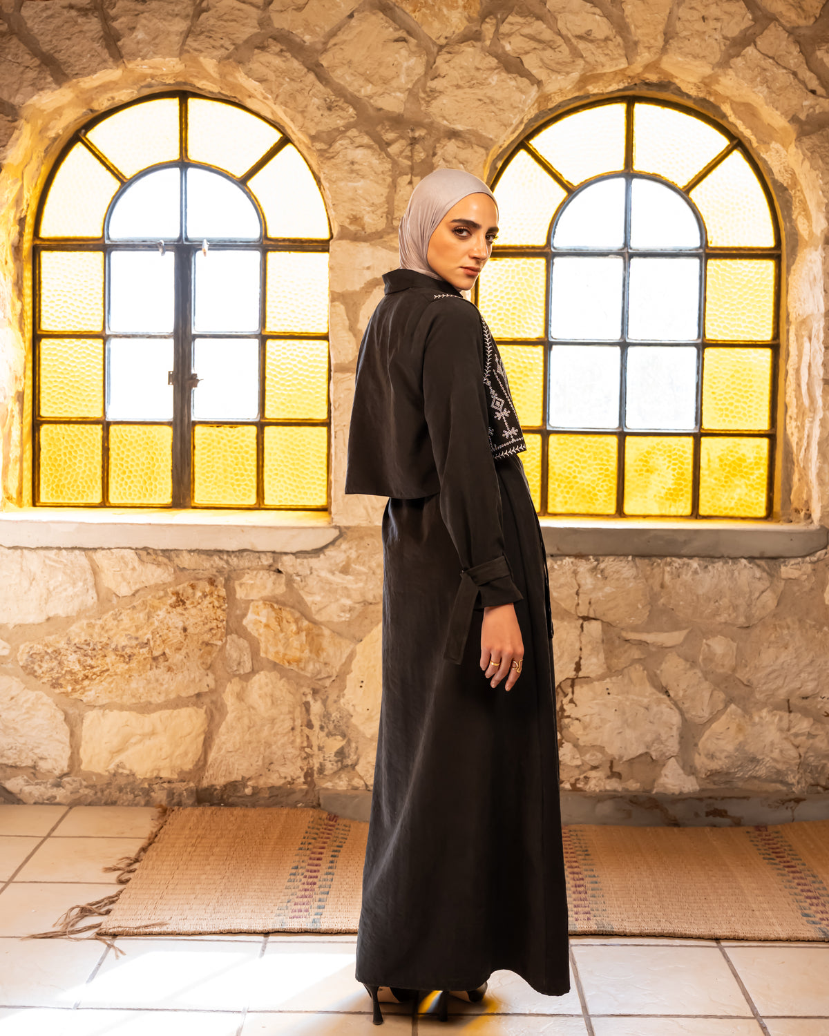 Serma Embroidery Abaya - Black
