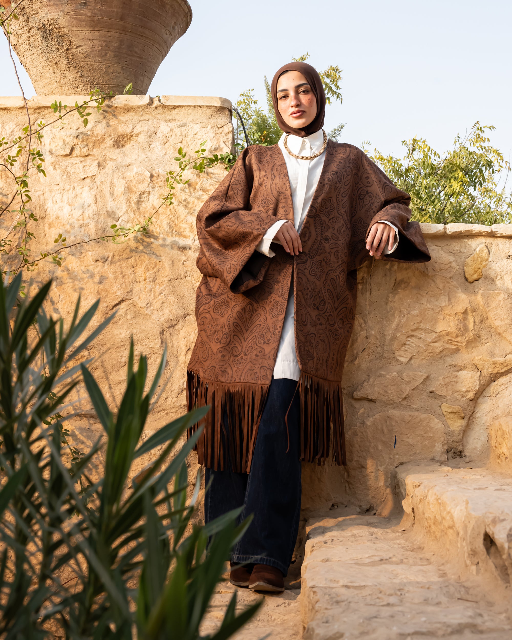 Printed Suede Cardigan - Brown