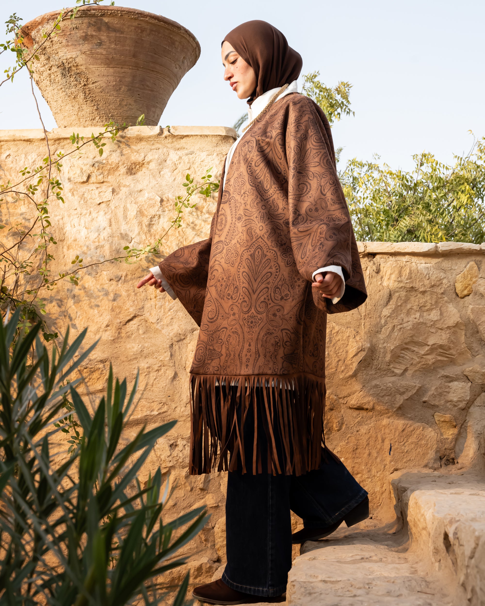 Printed Suede Cardigan - Brown