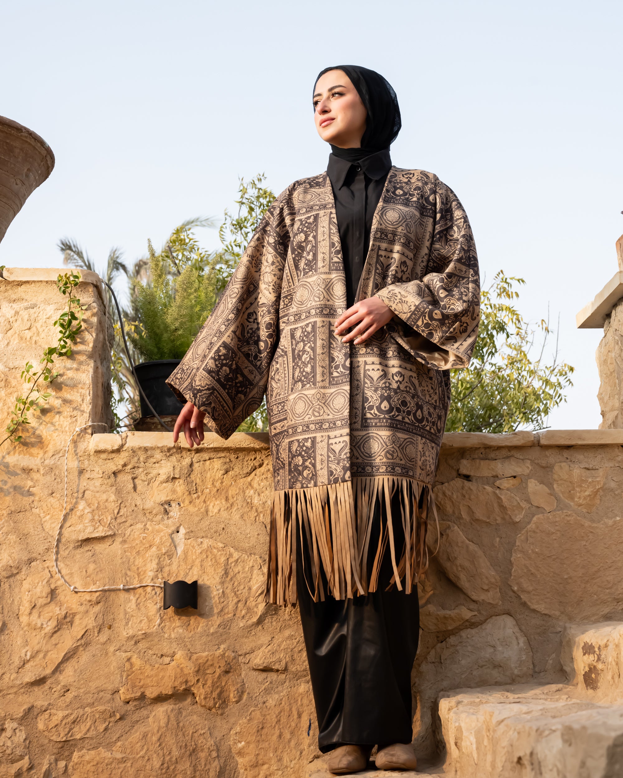 Printed Suede Cardigan - Beige