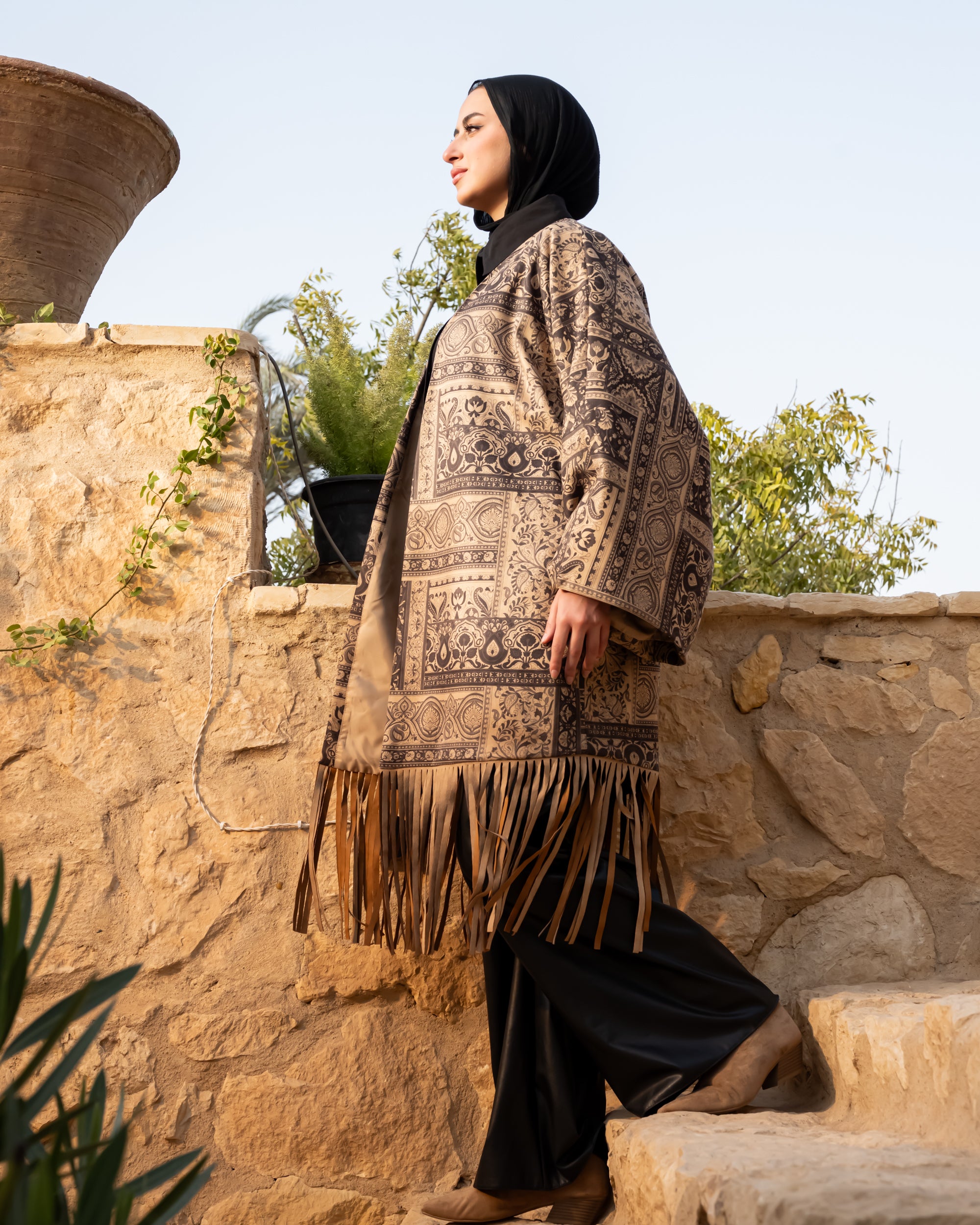 Printed Suede Cardigan - Beige