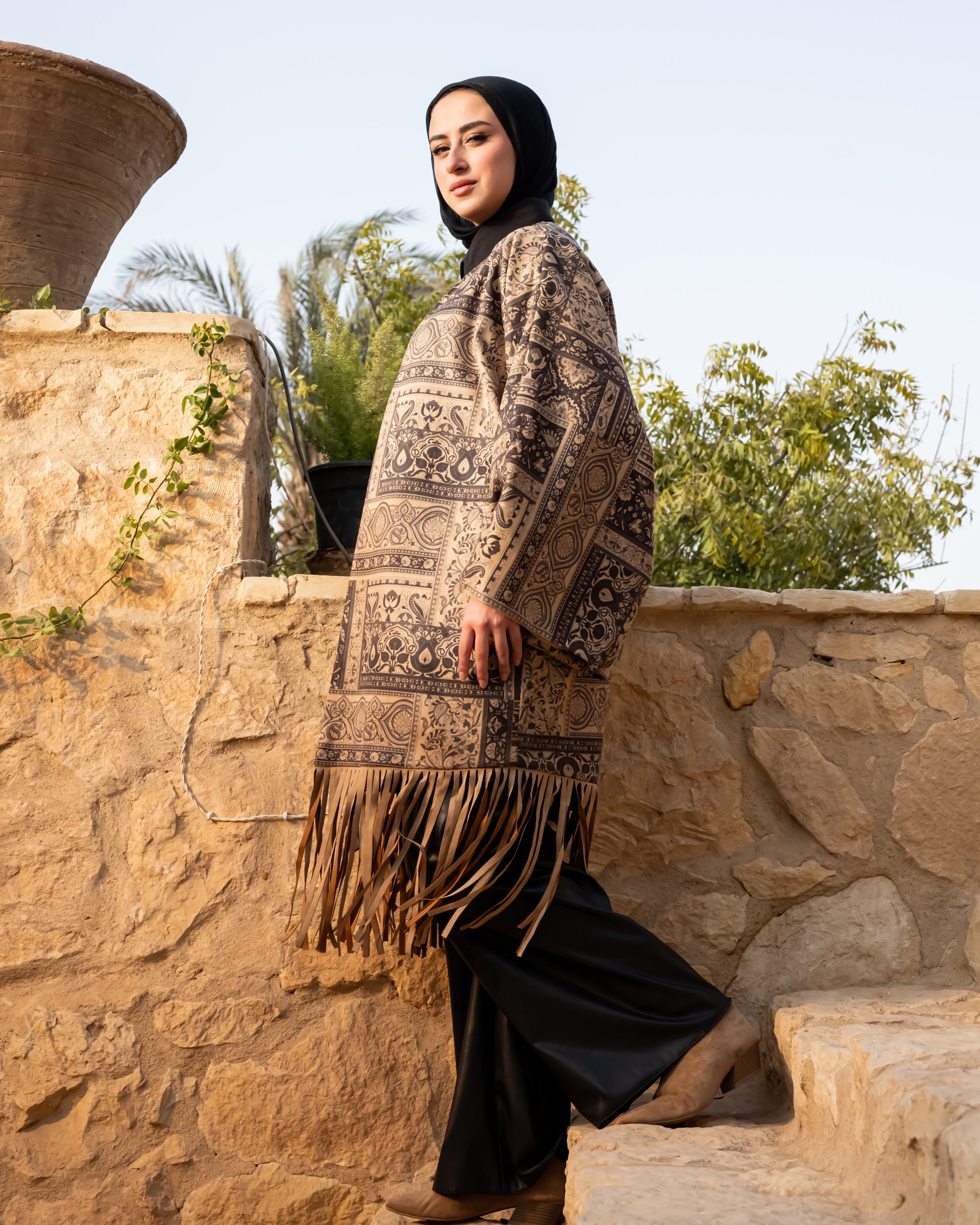 Printed Suede Cardigan - Beige