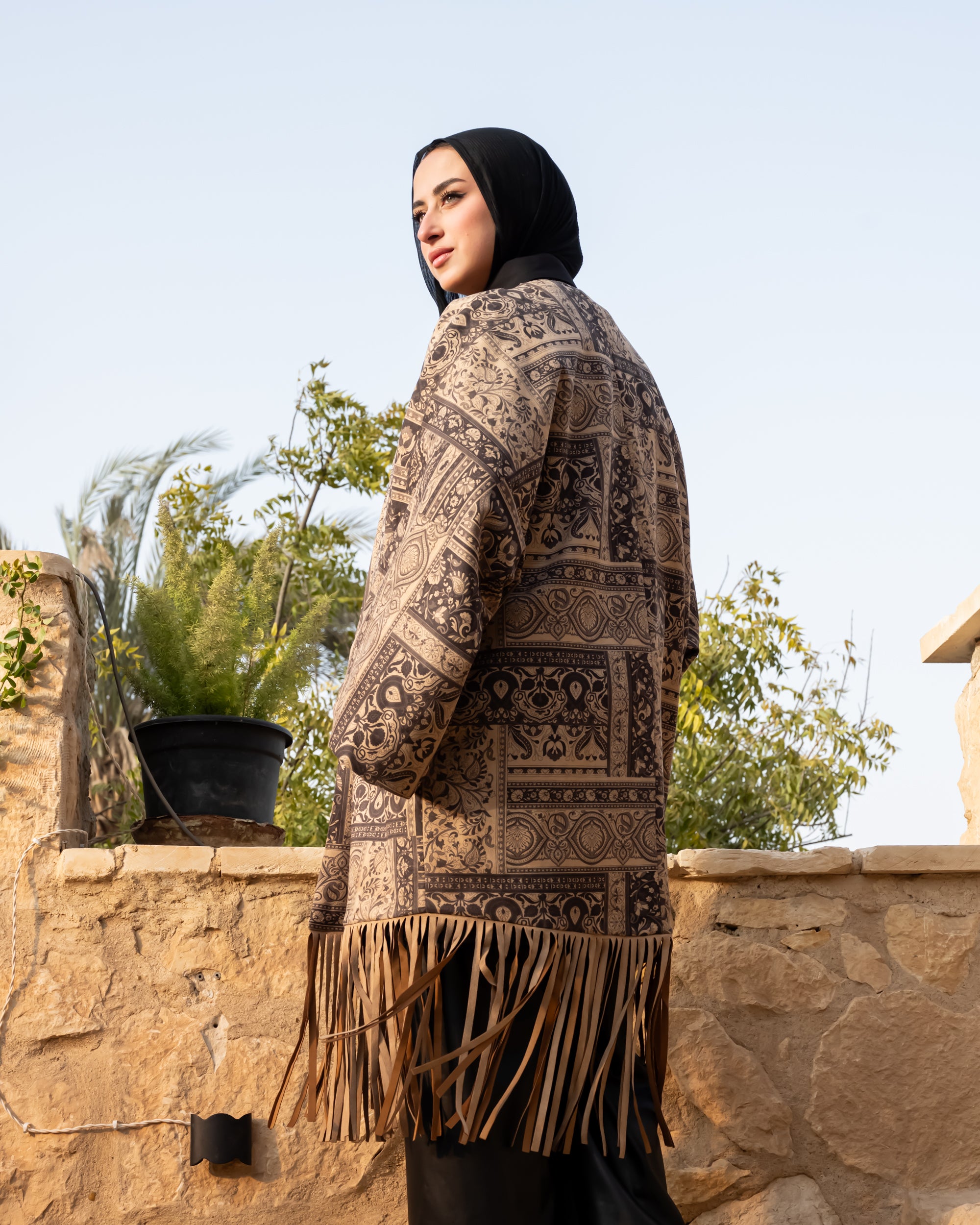 Printed Suede Cardigan - Beige