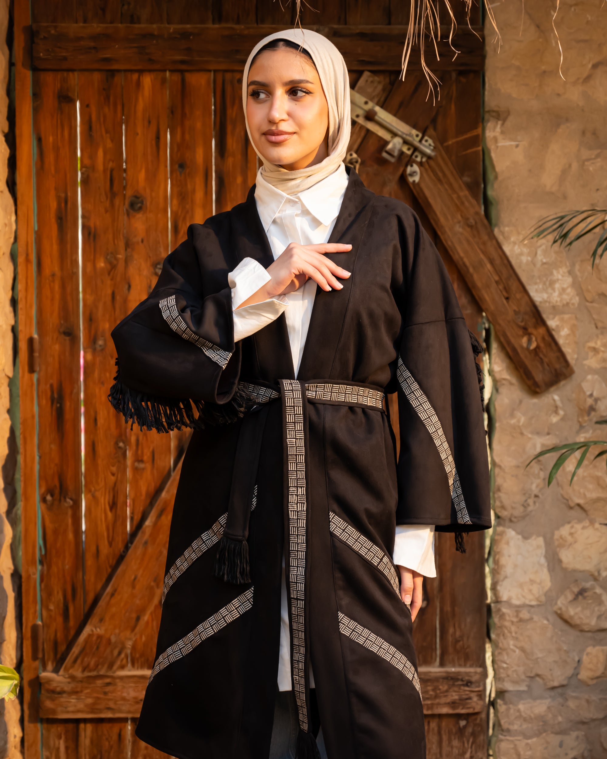 Fringed Embroidery Cardigan - Black