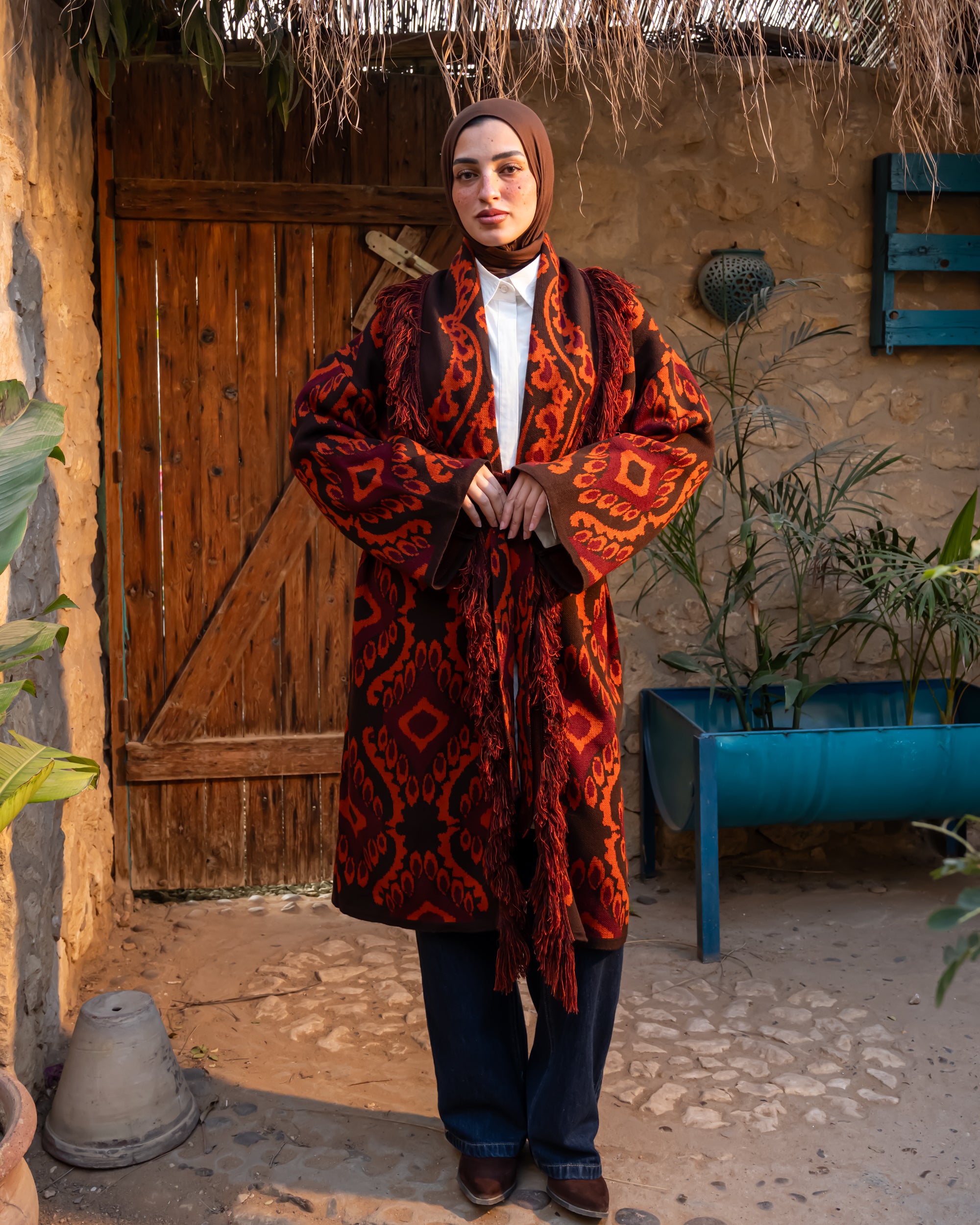 Knitted Boho Cardigan - Orange