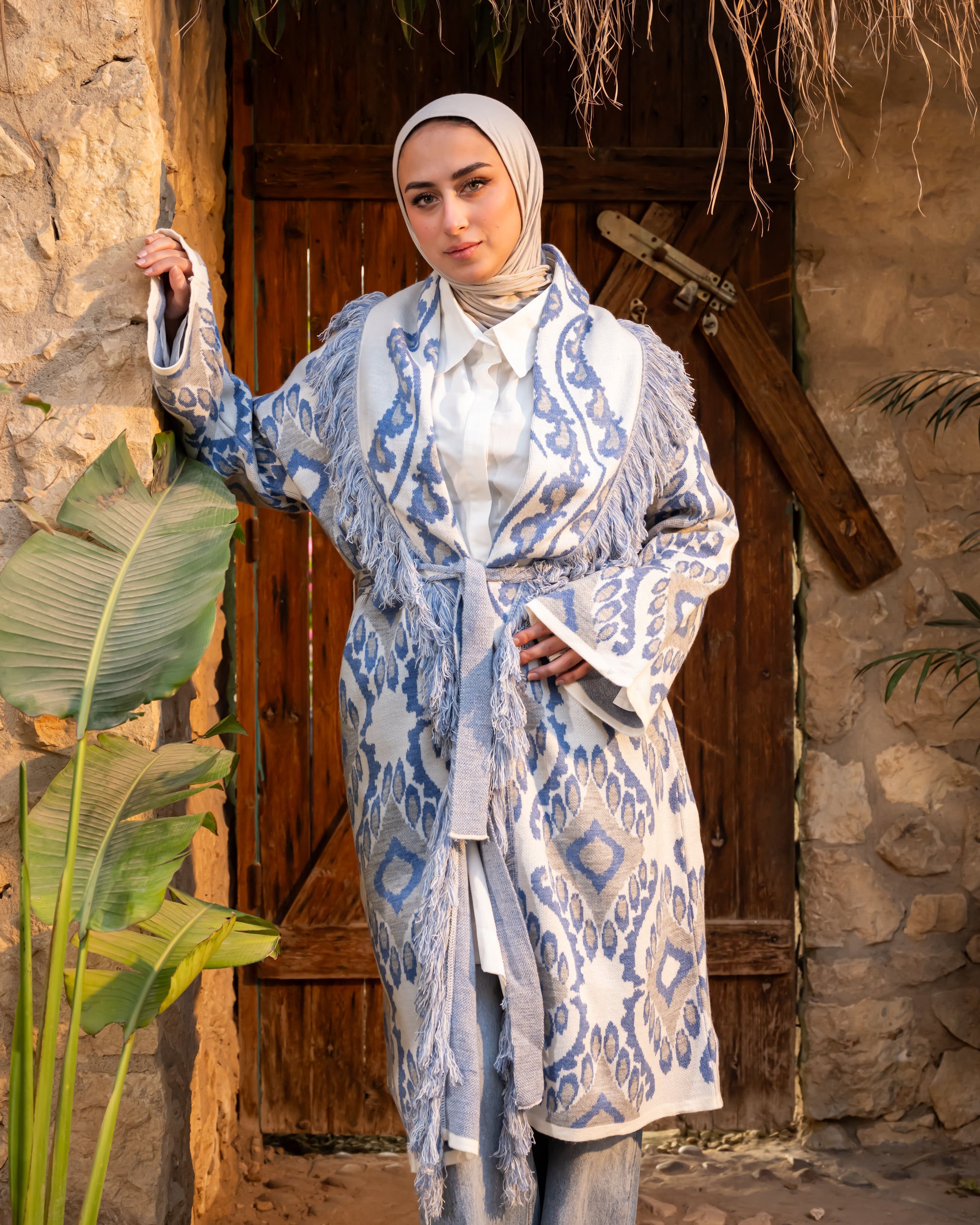 Knitted Boho Cardigan - Blue