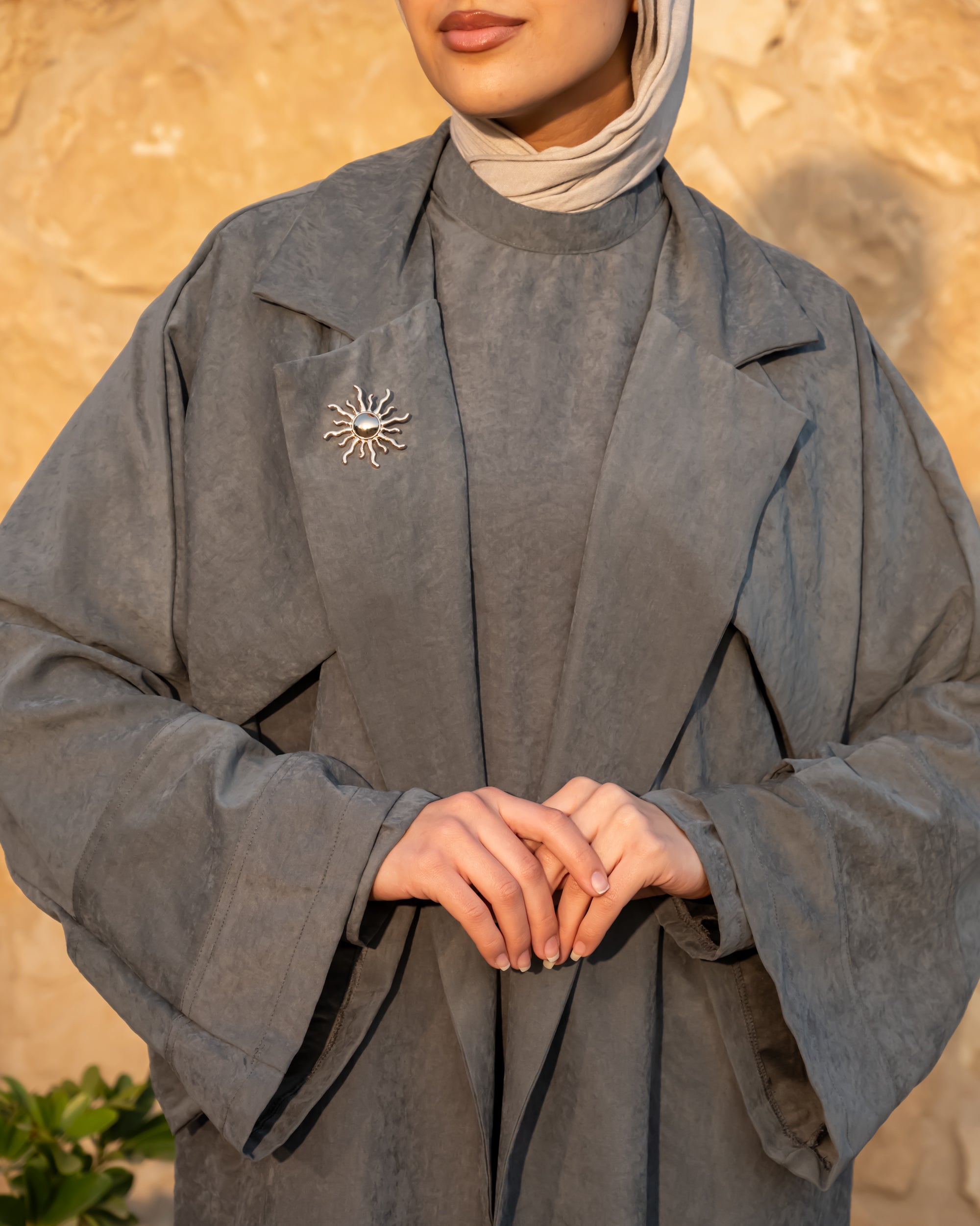Suede Basic Abaya-Grey