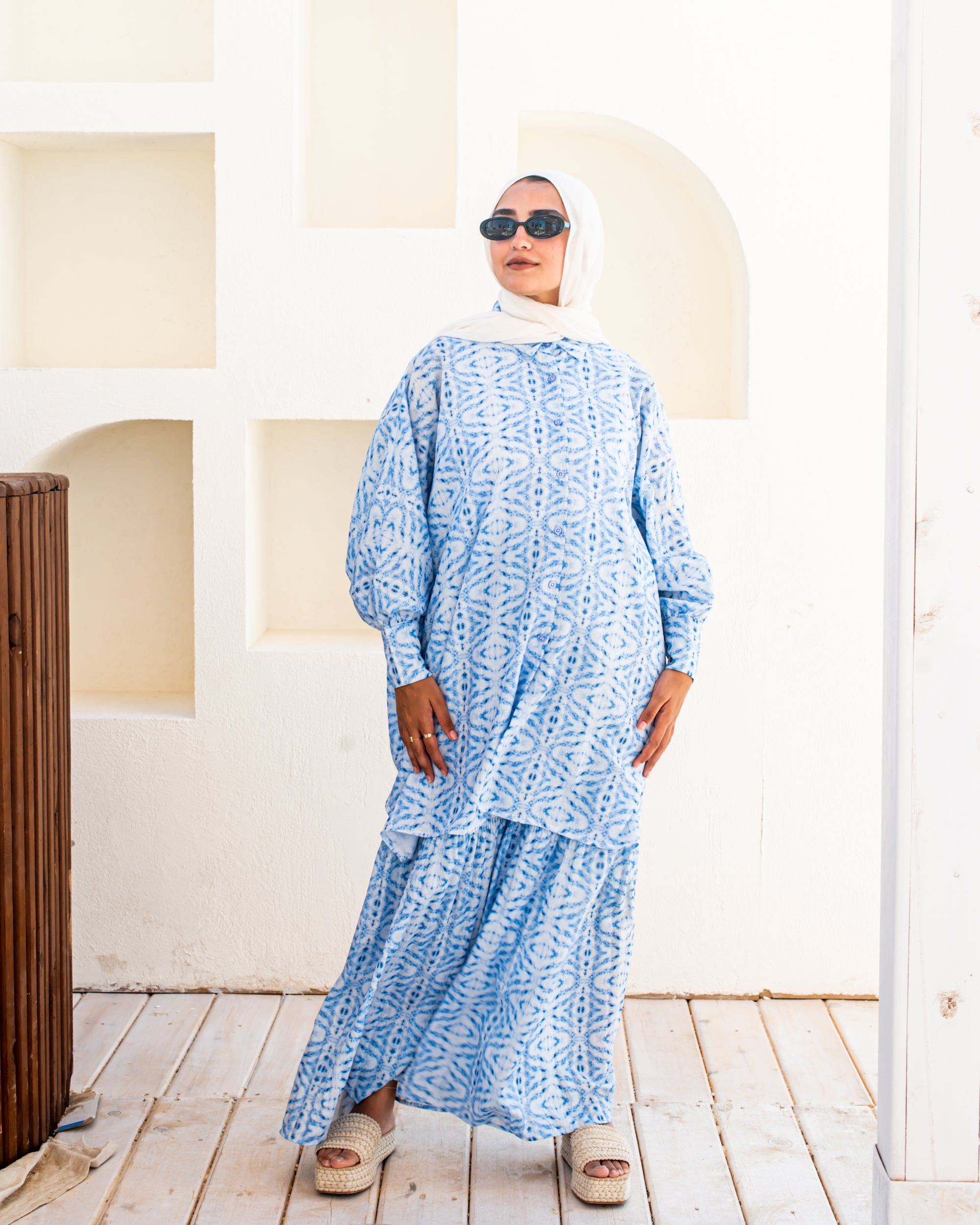Accordion Printed Pants - Blue