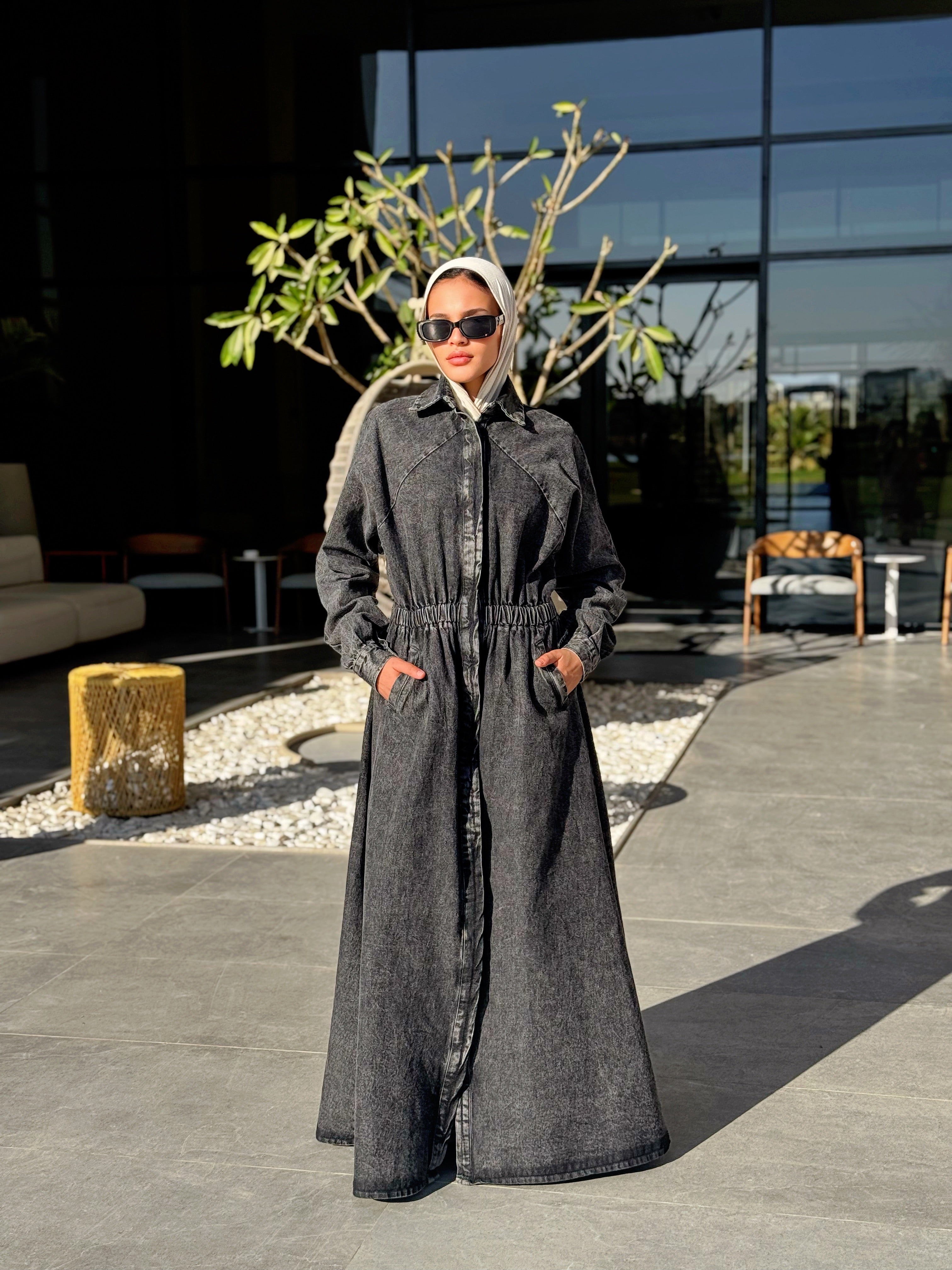 Denim Buttoned Dress - Black