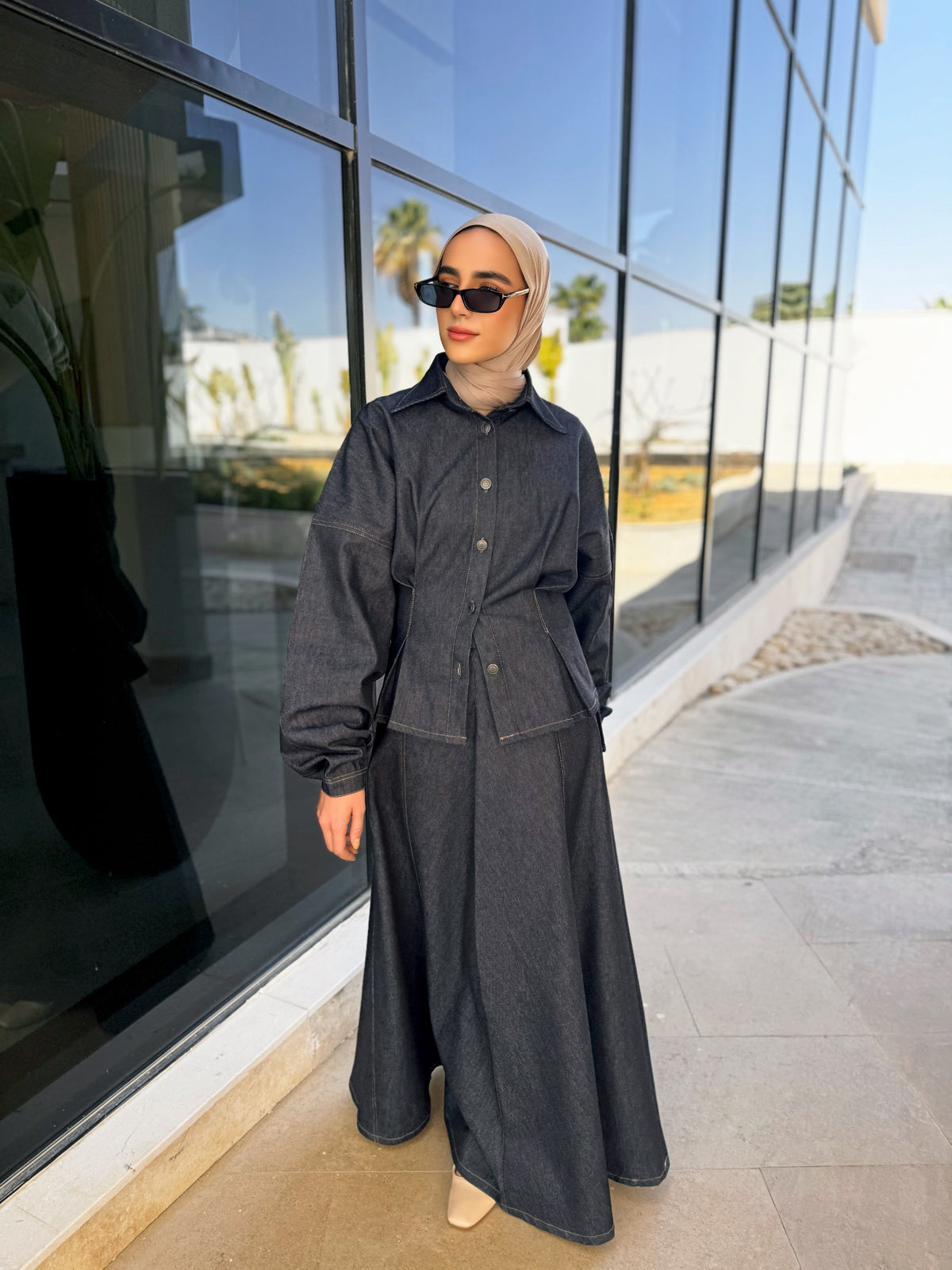 Denim Stitched Skirt - Dark Blue