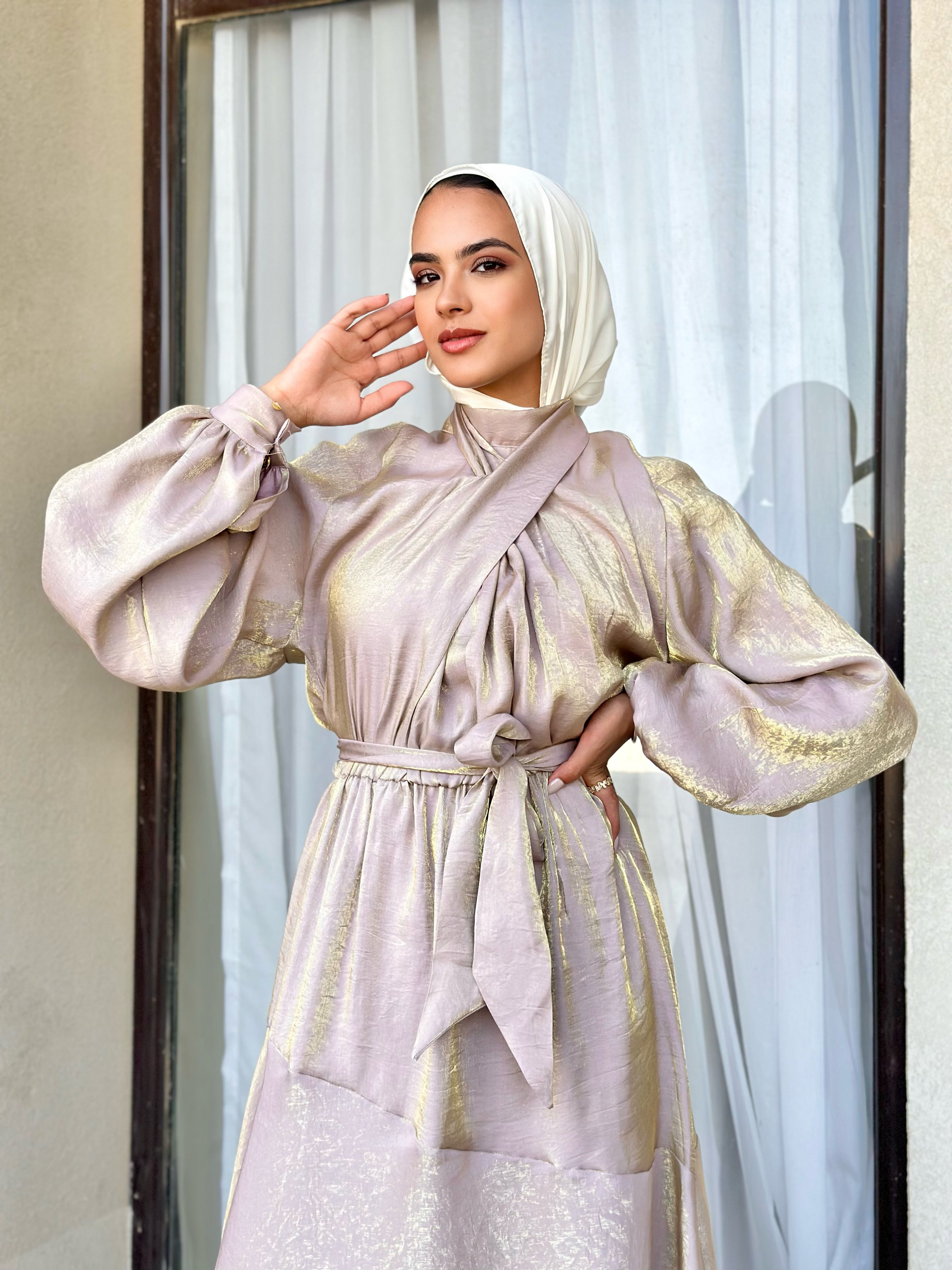 Tie-Neck Dress-Gold (available only at stores)