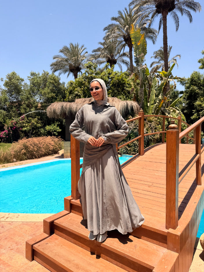 Panels Skirt With Scarf -Grey