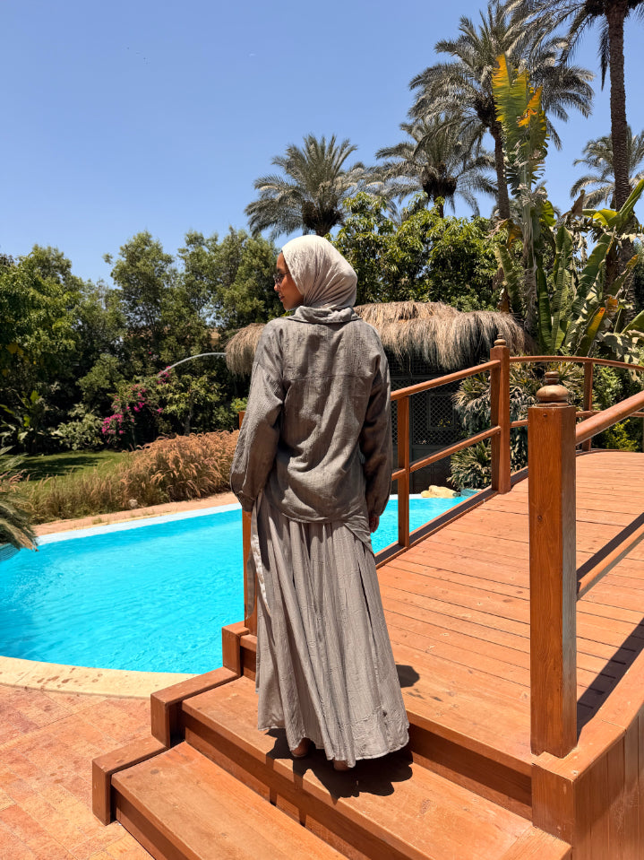 Panels Skirt With Scarf -Grey