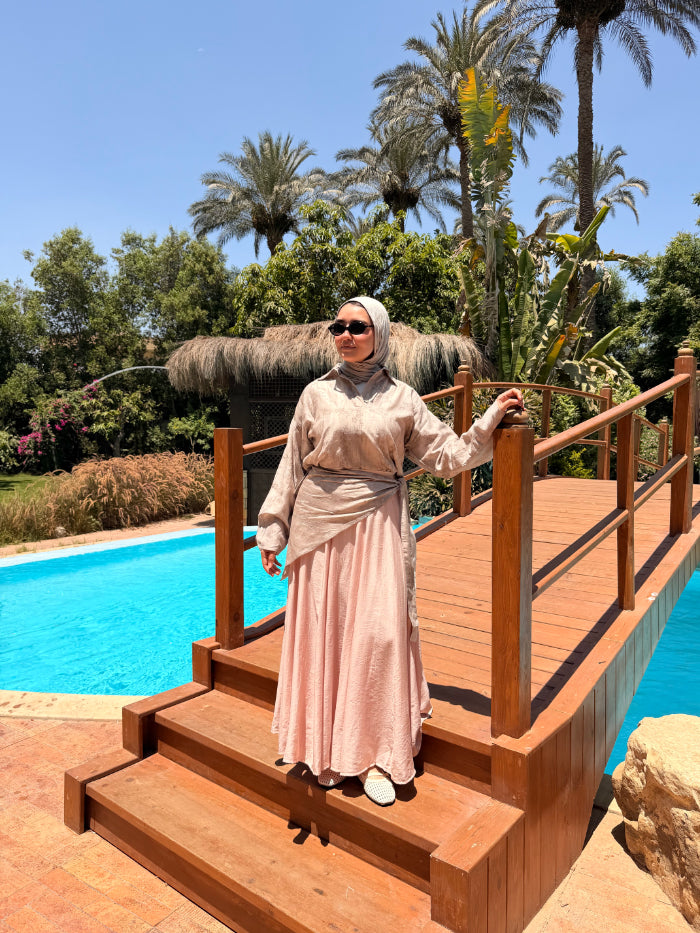 Panels Skirt With Scarf -Rose