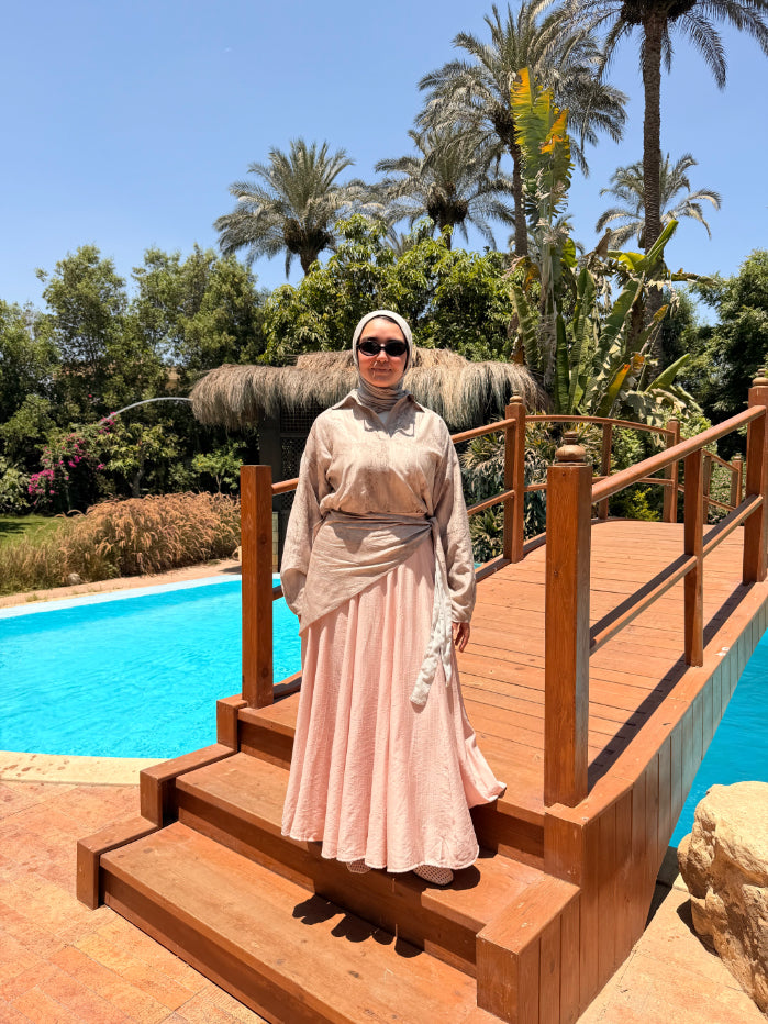 Panels Skirt With Scarf -Rose