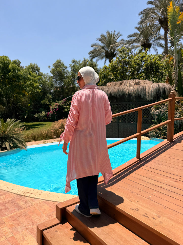 Asymmetrical Strass Linen Shirt-Rose
