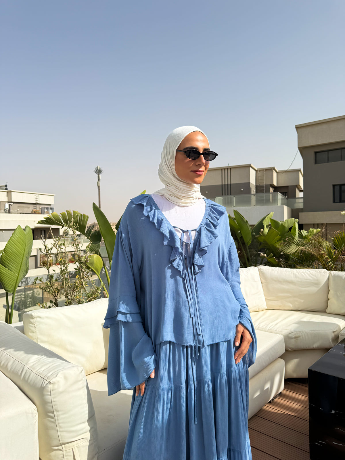 Colored Ruffles Blouse -Blue