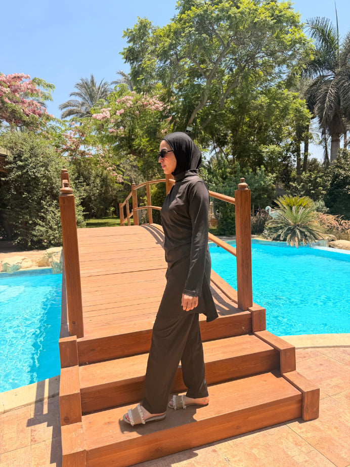 Burkini Draped With Draw strings - Black