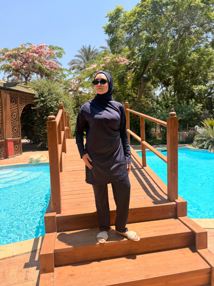 Burkini Draped With Drawstrings -Navy