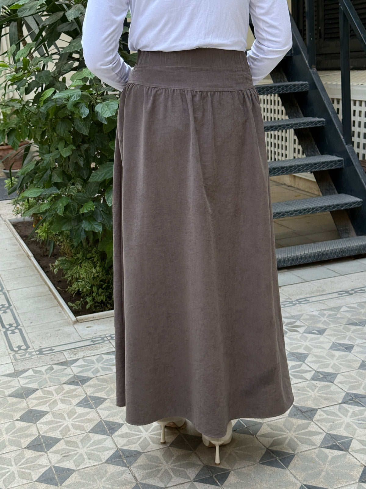 Flared Suede Skirt - Cafe