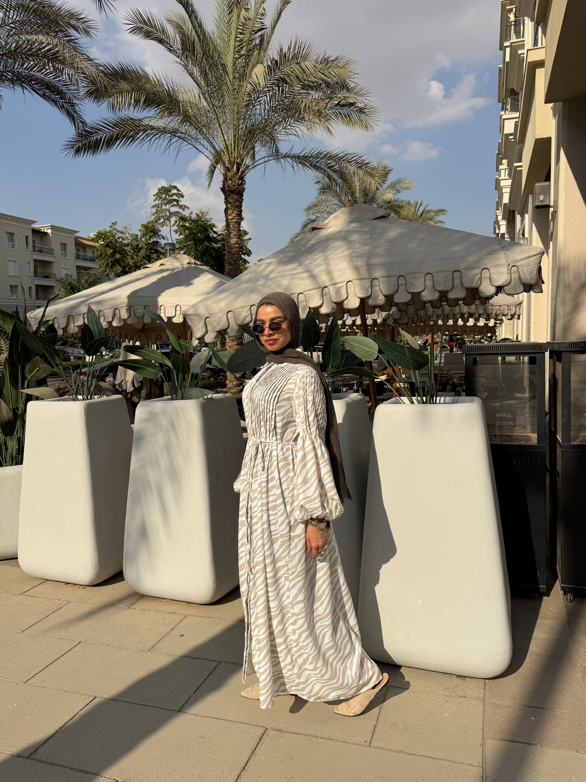 Printed Pleated Dress - zebra beige