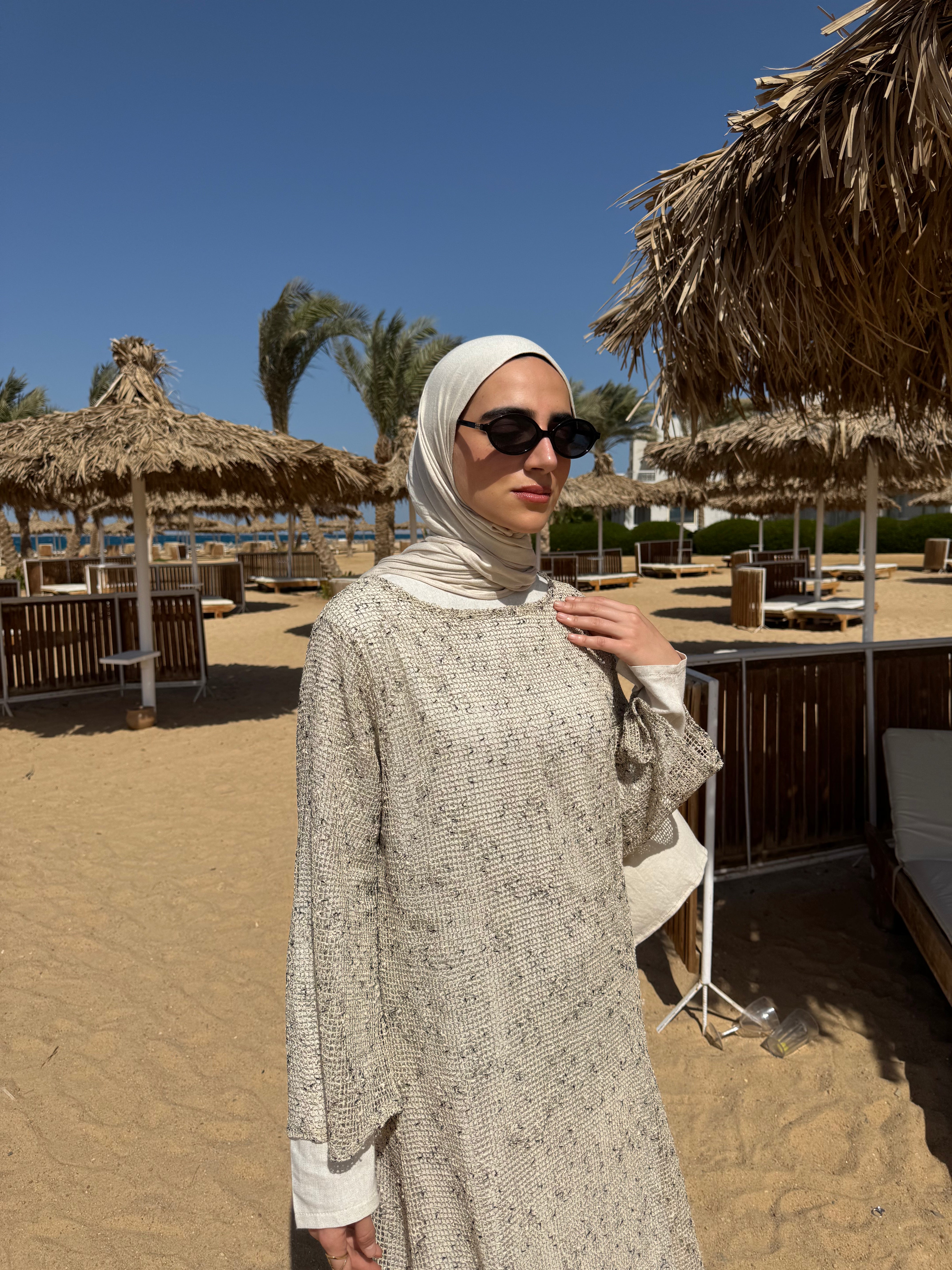 Mesh Beach Dress-White*Beige