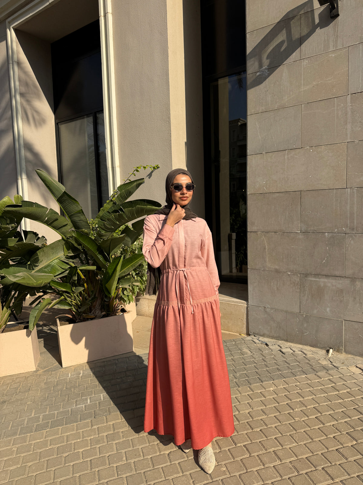 Gradient Embroidery Dress - Brick