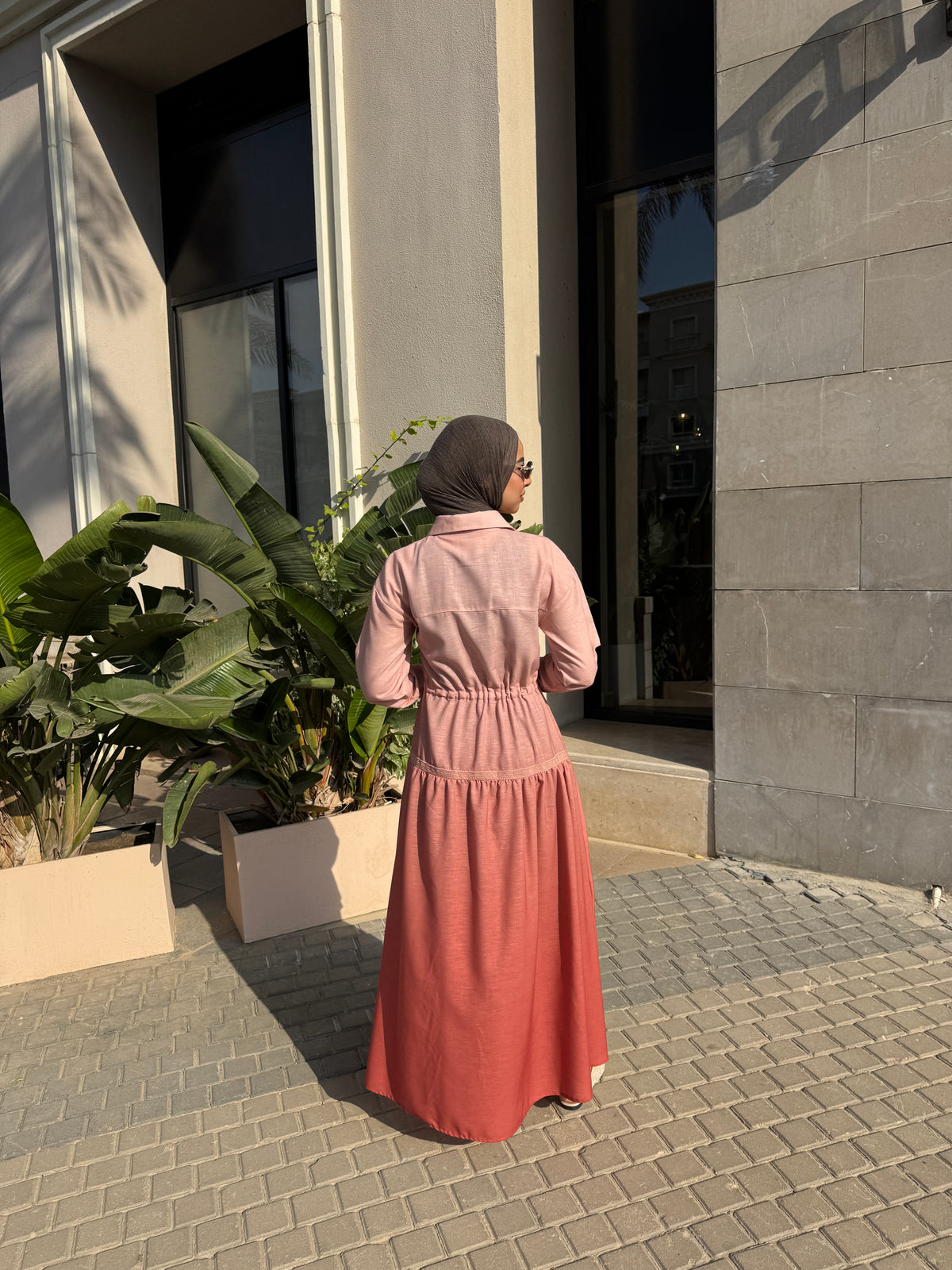Gradient Embroidery Dress - Brick