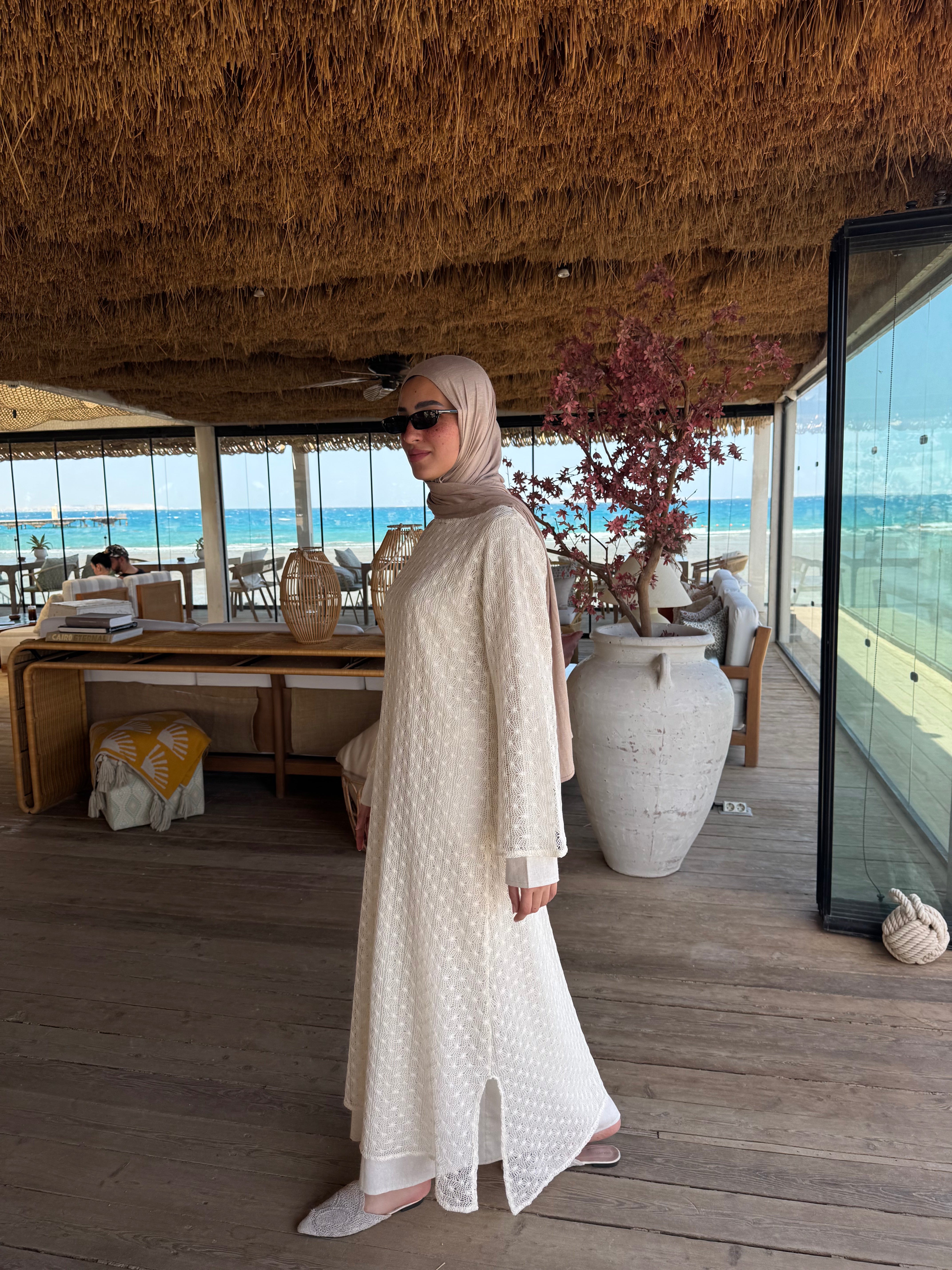 Mesh Beach Dress-Offwhite