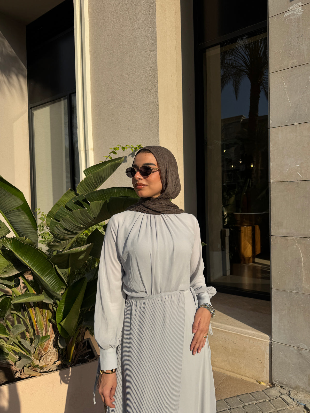 Accordion Wrap Chiffon Dress - Grey