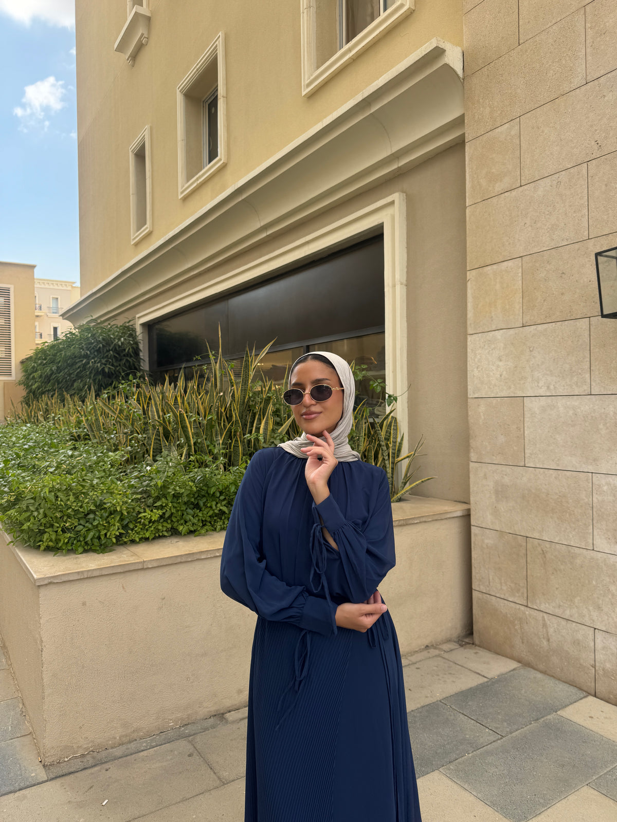 Accordion Wrap Chiffon Dress - Navy