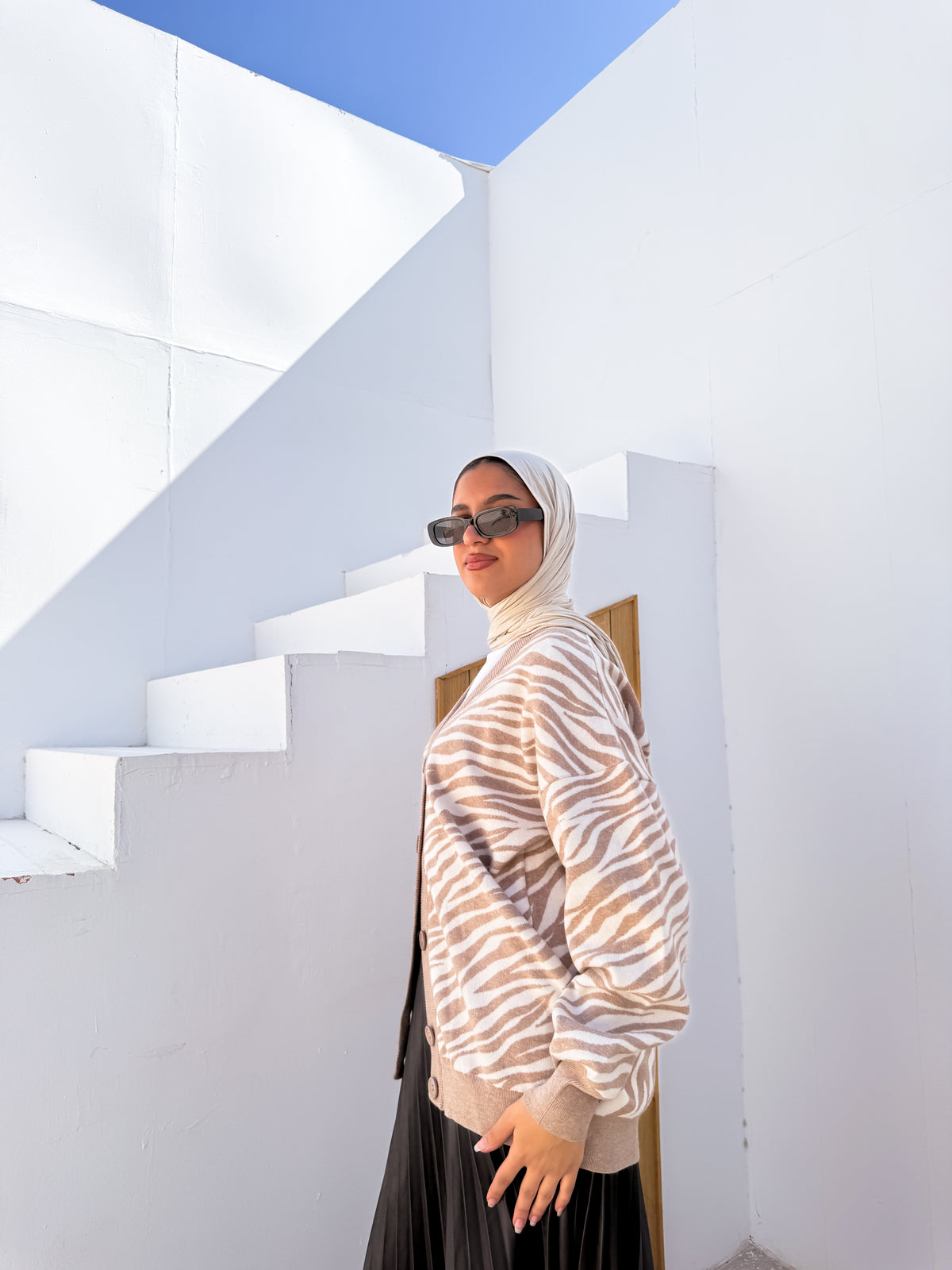 Printed Knit Cardigan - Beige
