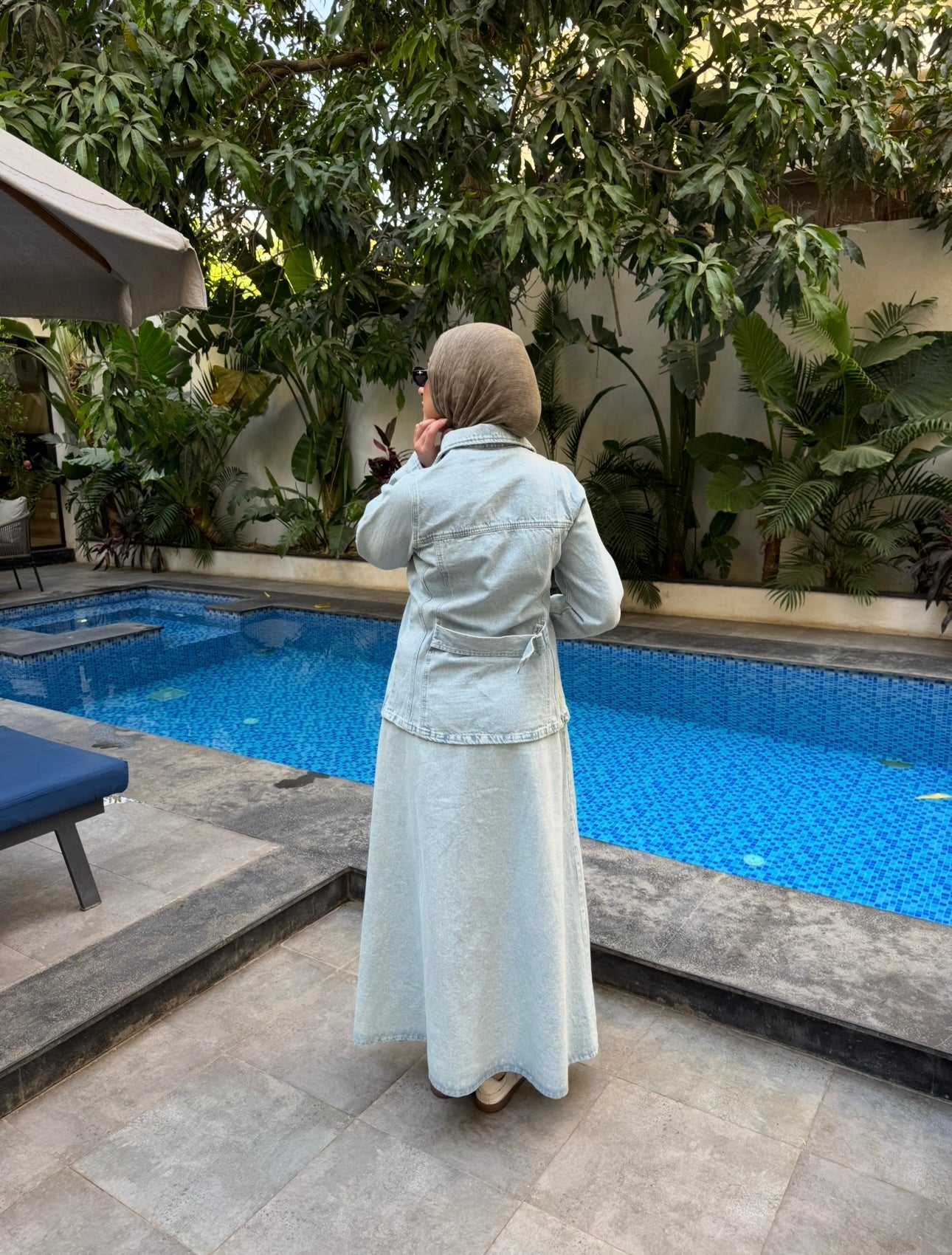 Pleated Sleeves Denim Jacket -Light Blue