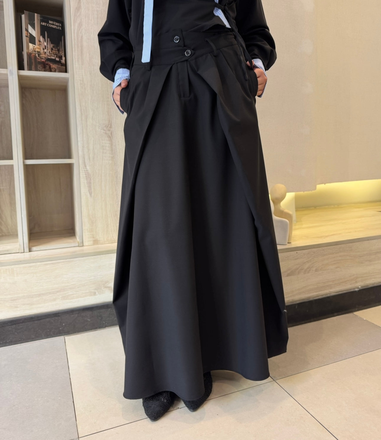 Double Waist Skirt -Black