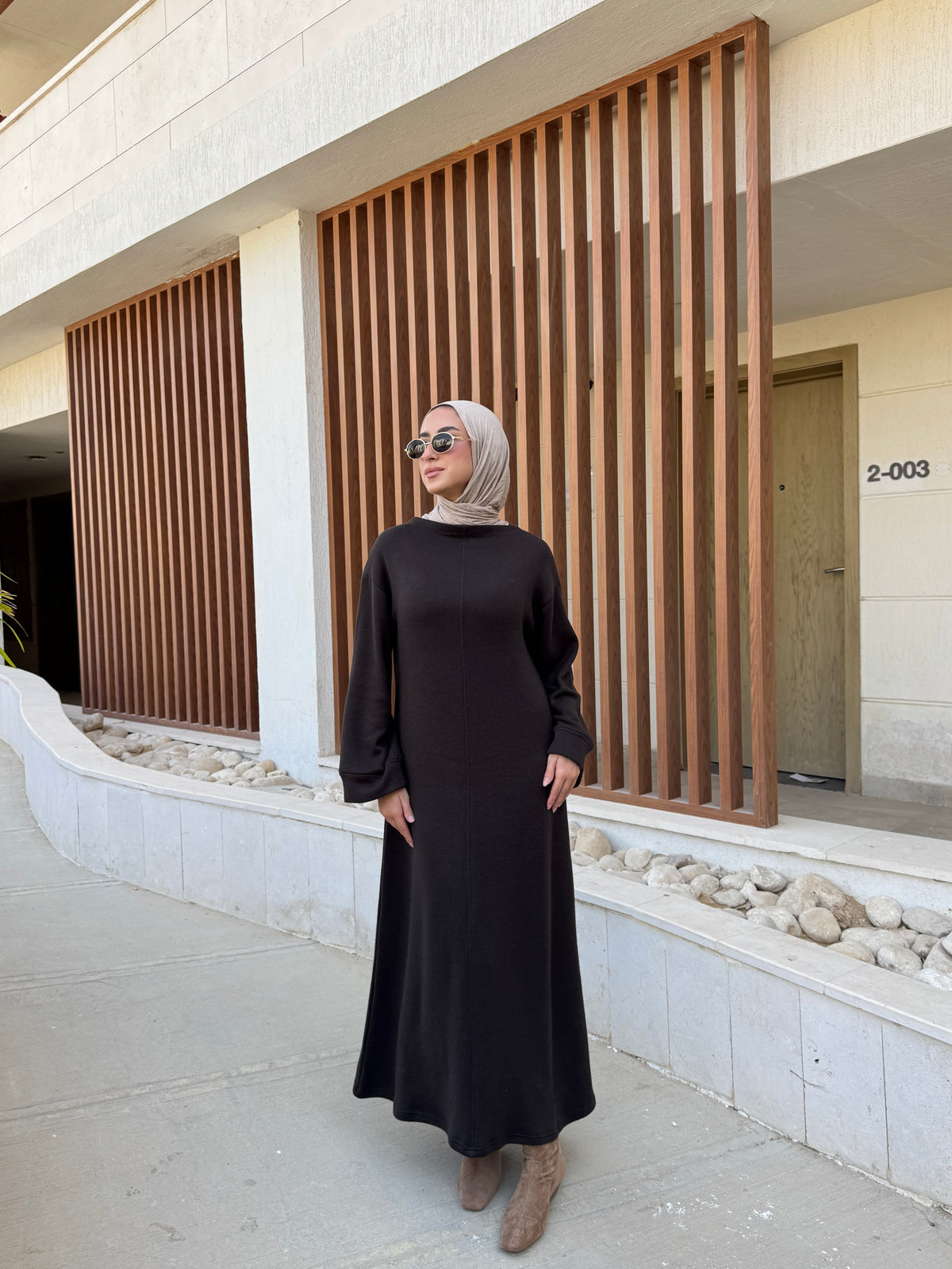 Seam Detail Wool Dress - Brown