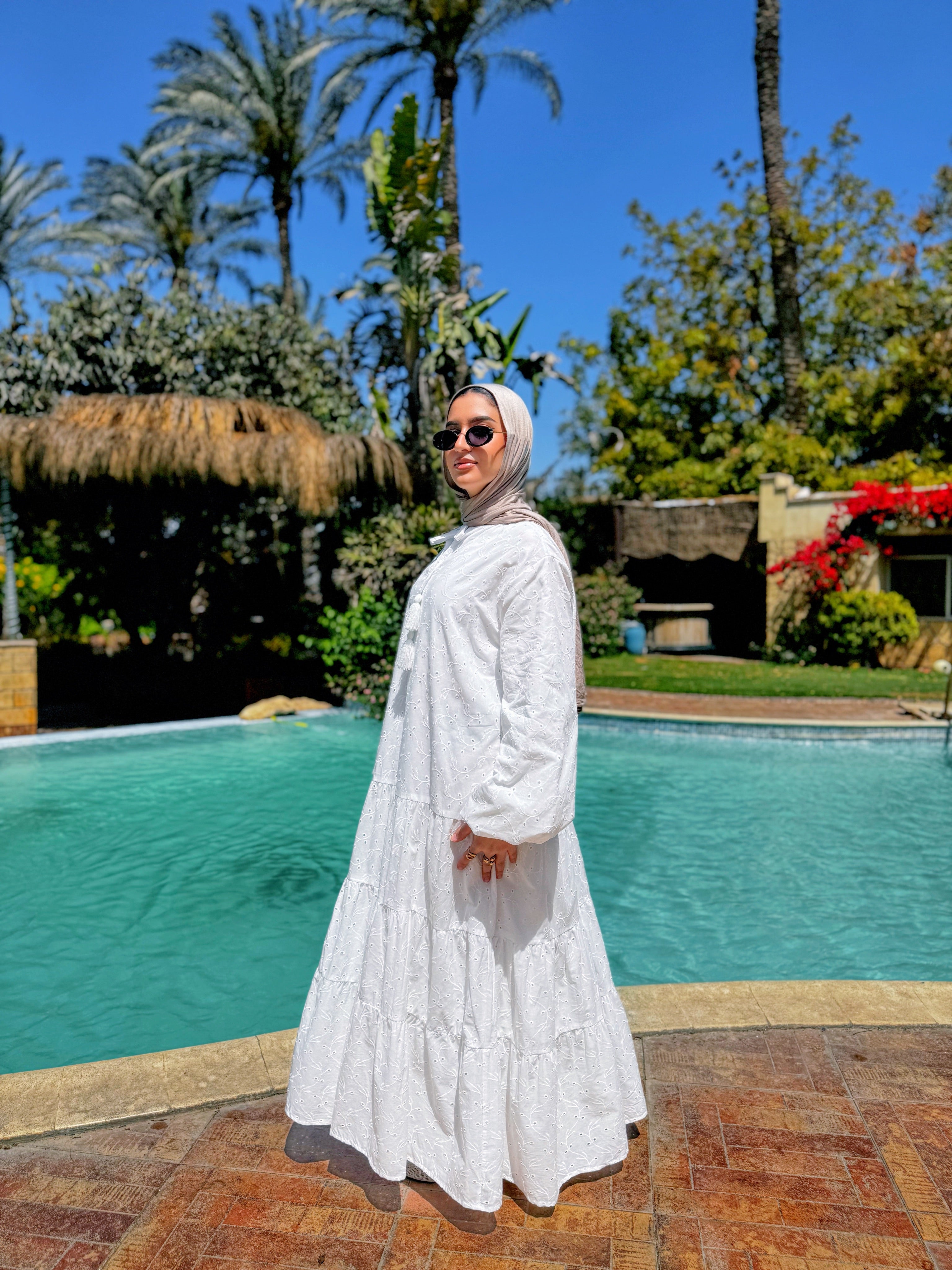 Lined Broderie Dress - White