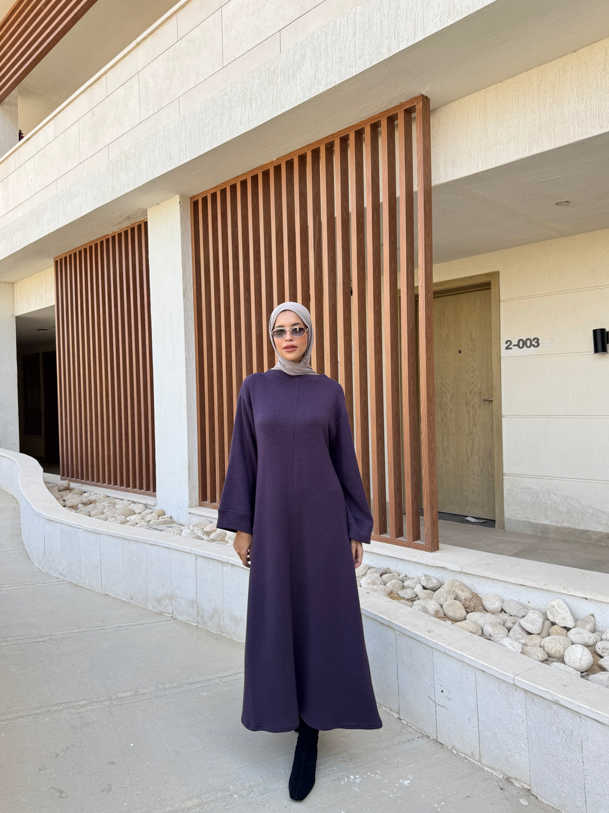 Seam Detail Wool Dress - Purple