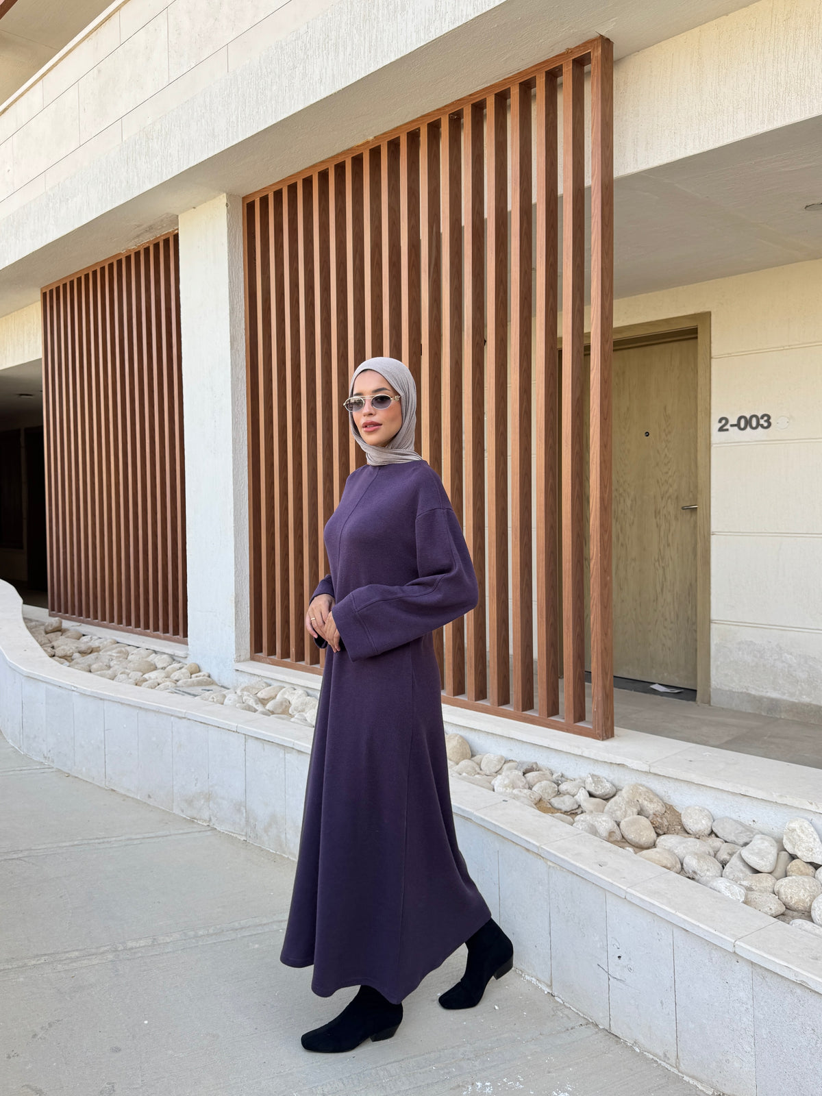 Seam Detail Wool Dress - Purple