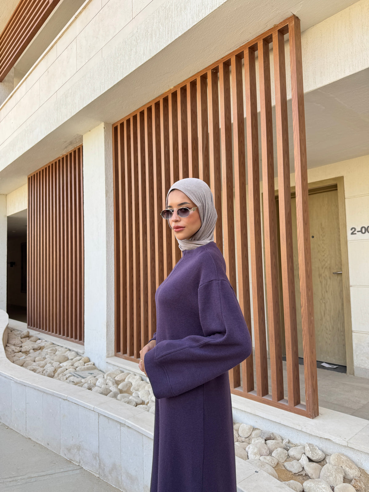 Seam Detail Wool Dress - Purple