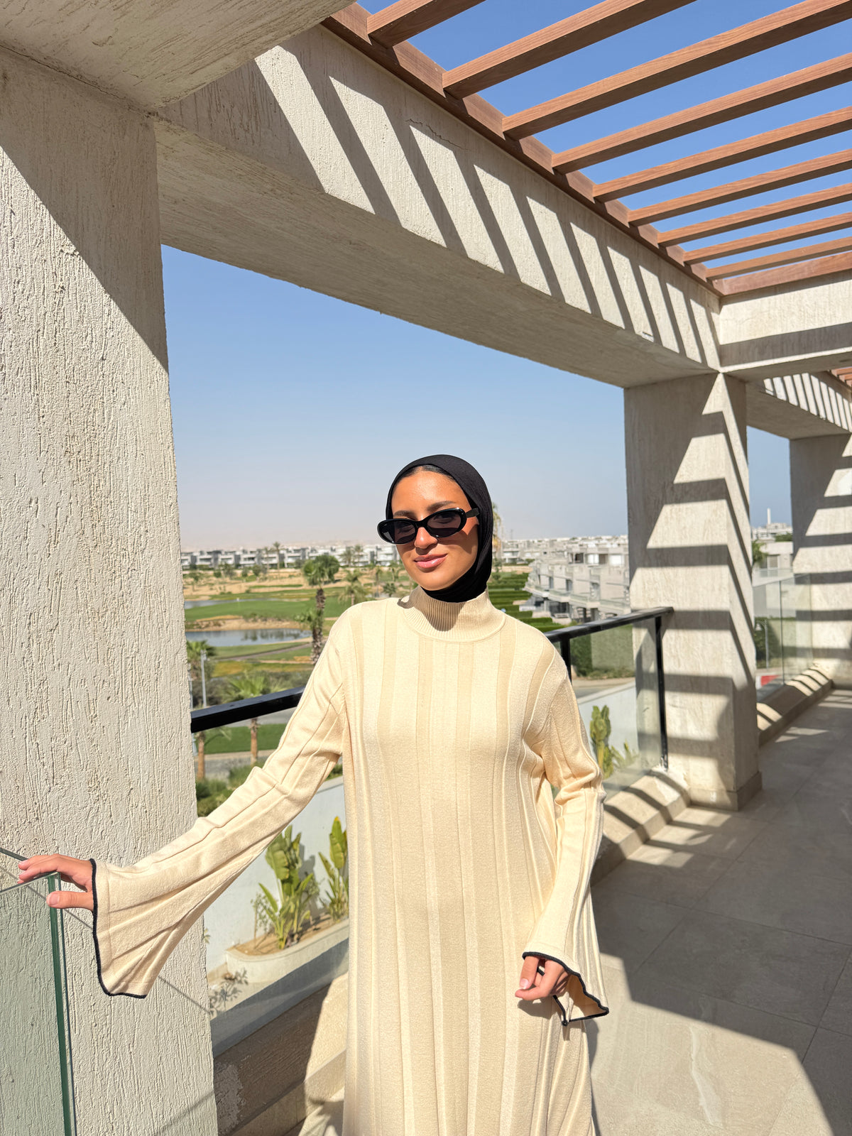 Trims Knit Dress - Beige